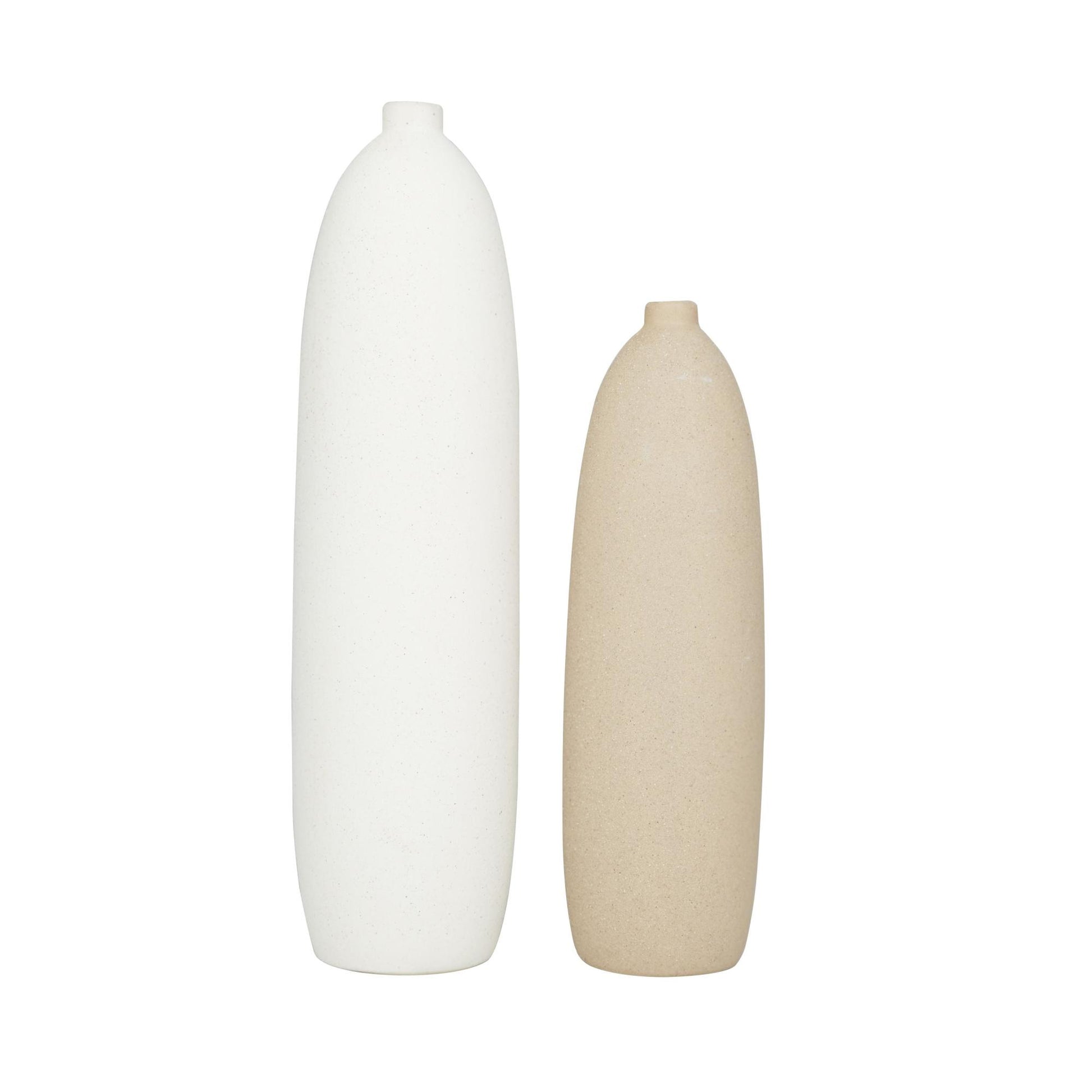 Set of 2 Tribal Beige Ceramic Easter Island Head Decorative Vase