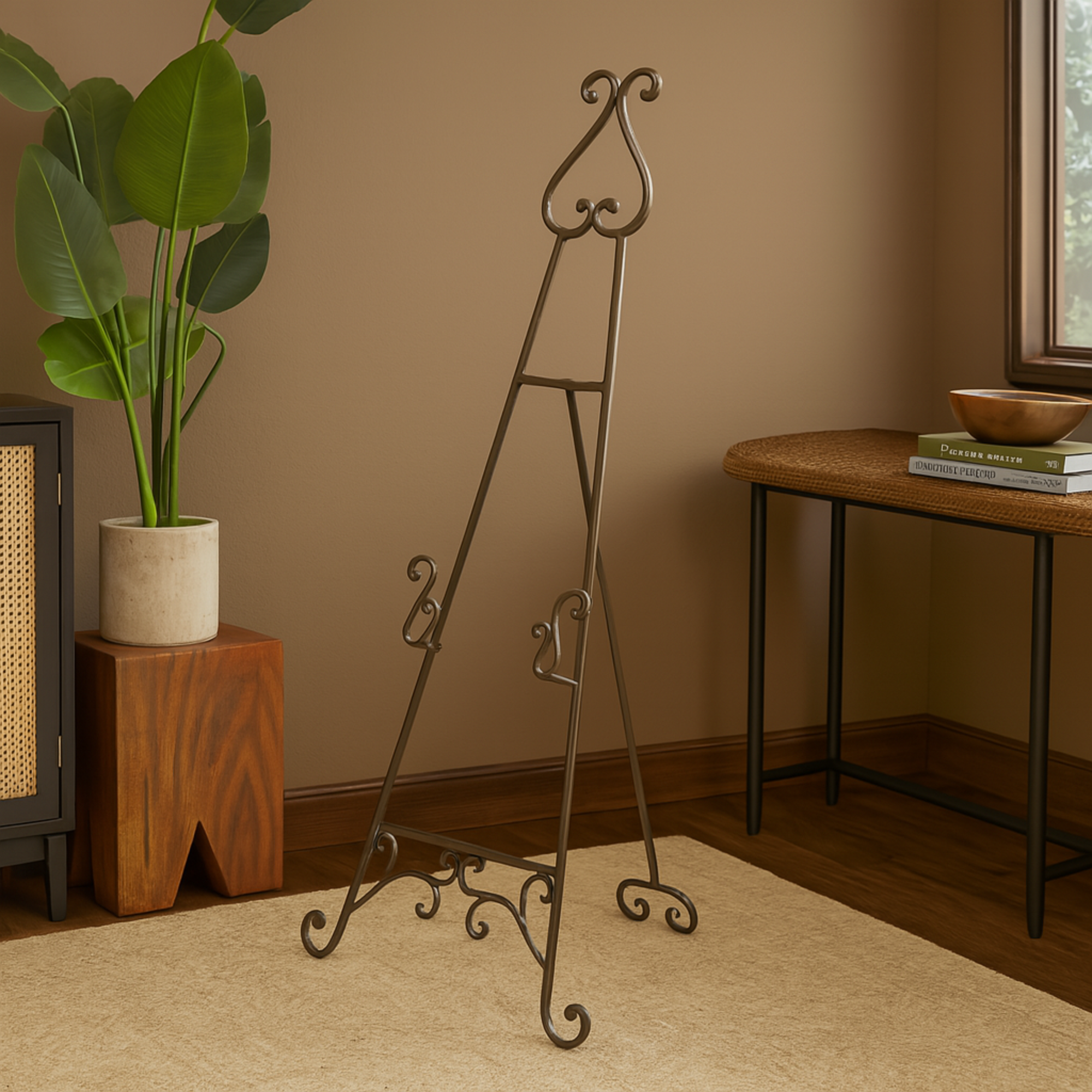 Scroll Bronze Metal Tall Adjustable Floor 2 Tier Display Easel