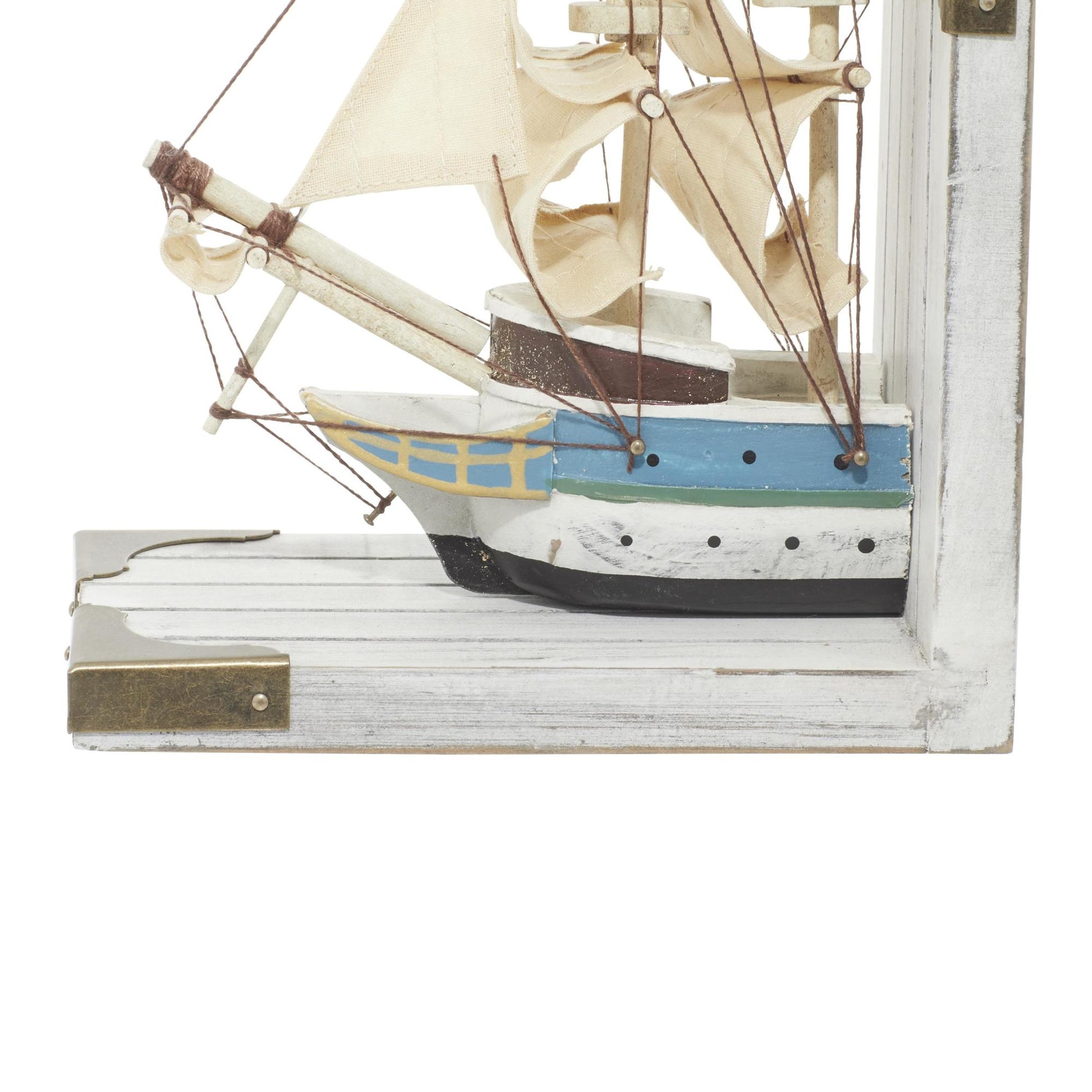 Set of 2 Sail Boat White Wood Decorative Bookends with Real Boat Rigging and Gold Corners