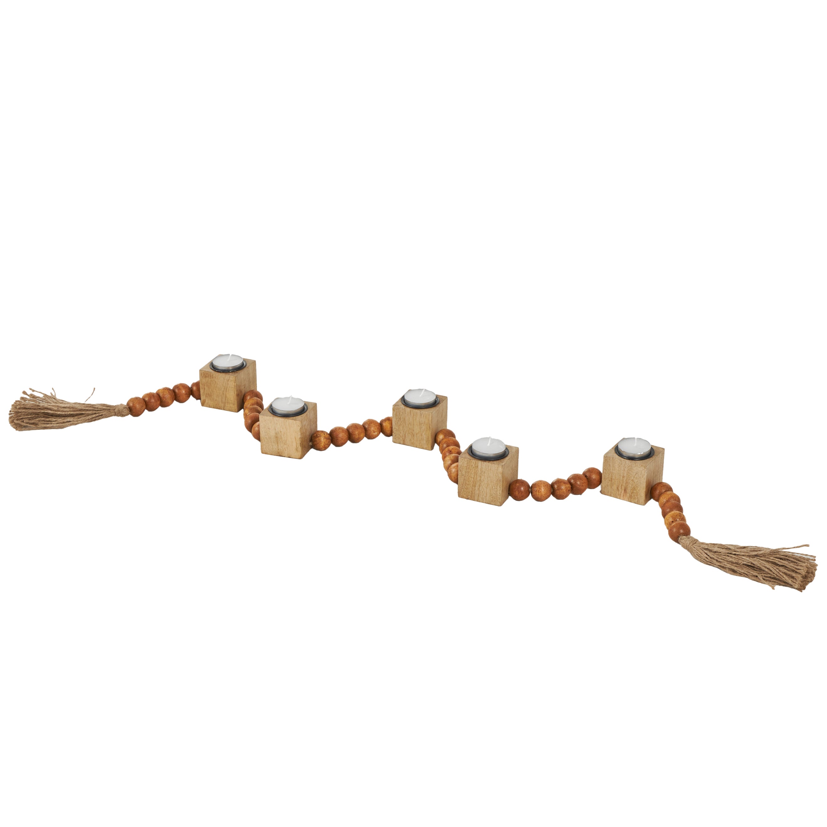 Wood Garland Decorative Candle Holder with Brown Tassel