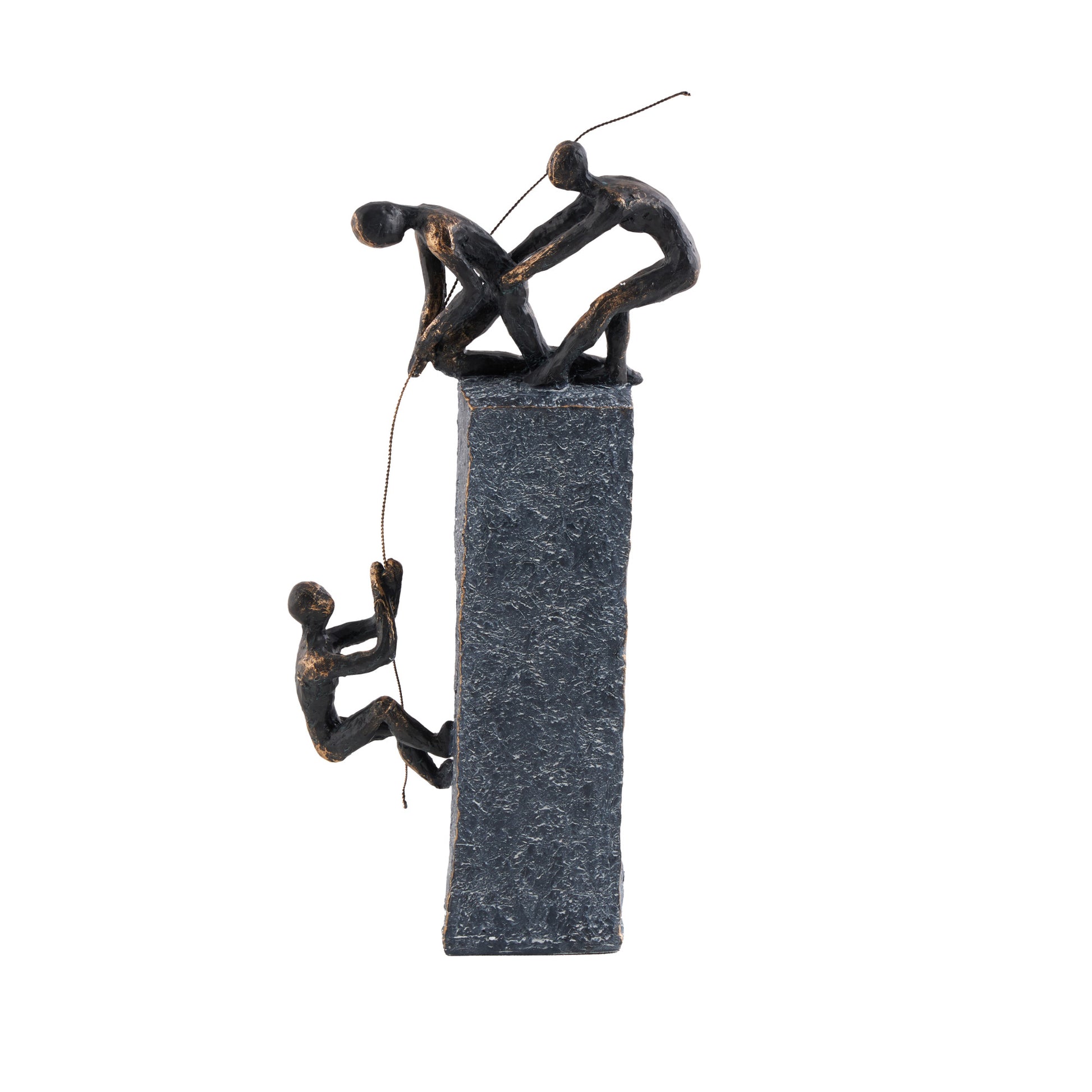People Gray Polystone Climbing Decorative Sculpture with Bronze Detailing