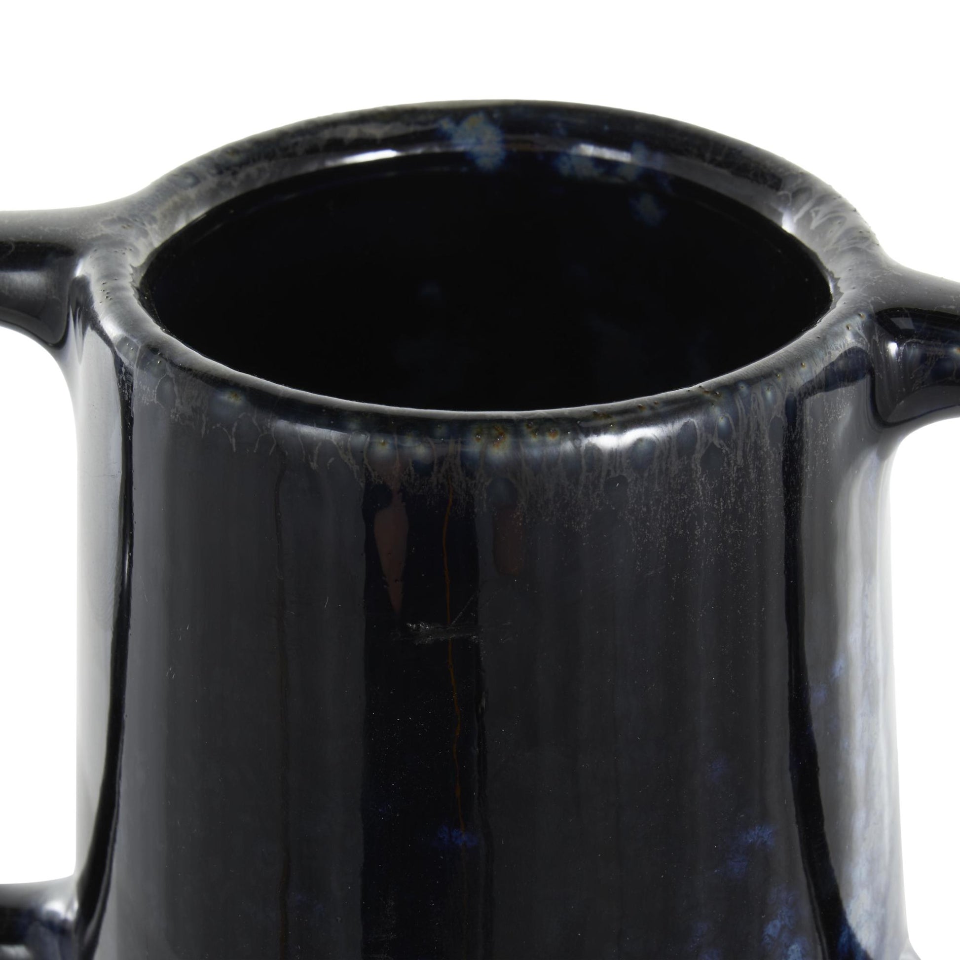Dark Blue Ceramic Textured Cone Decorative Vase with Curved Handles