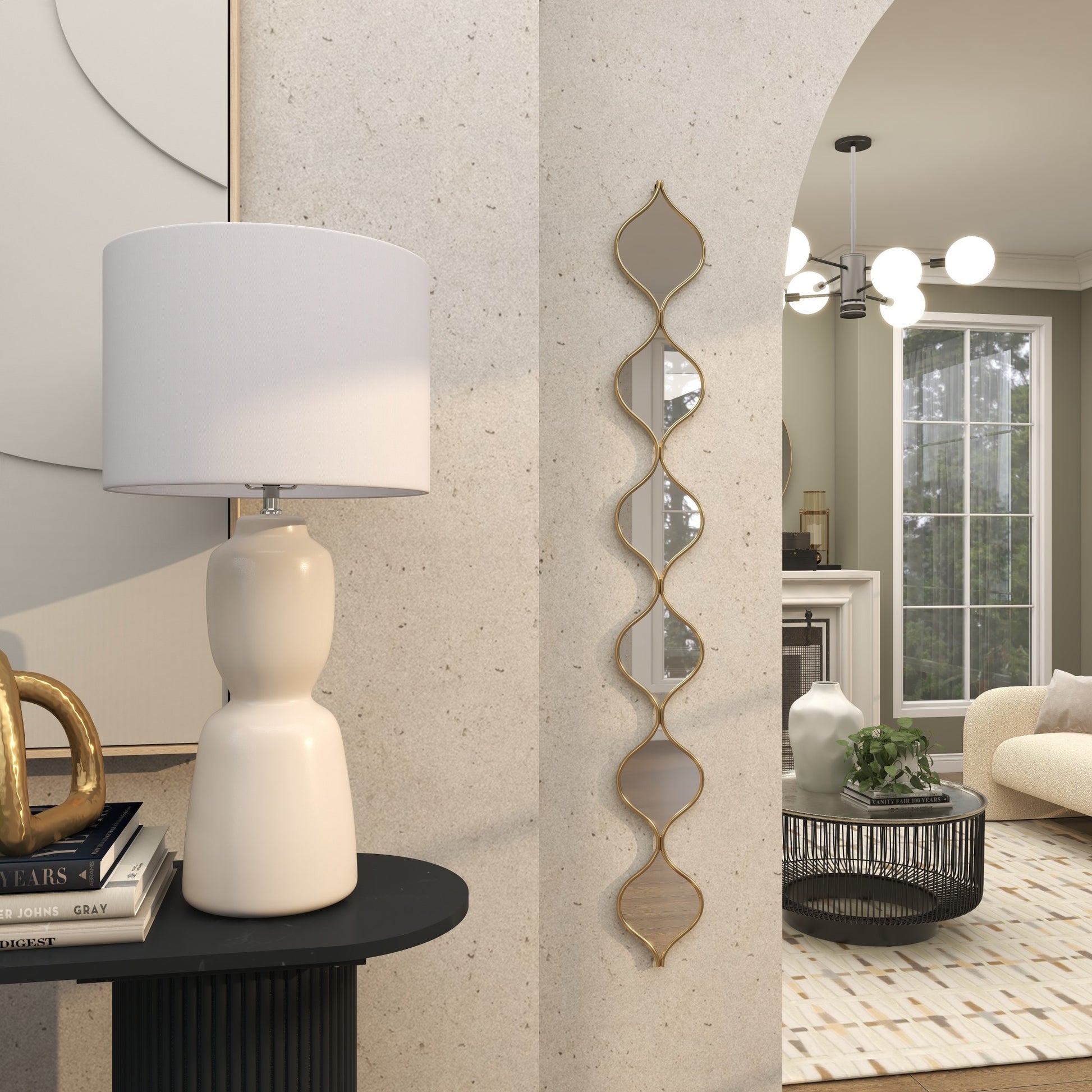 Geometric Gold Metal Slim Stacked Chain Teardrop Room Wall Mirror