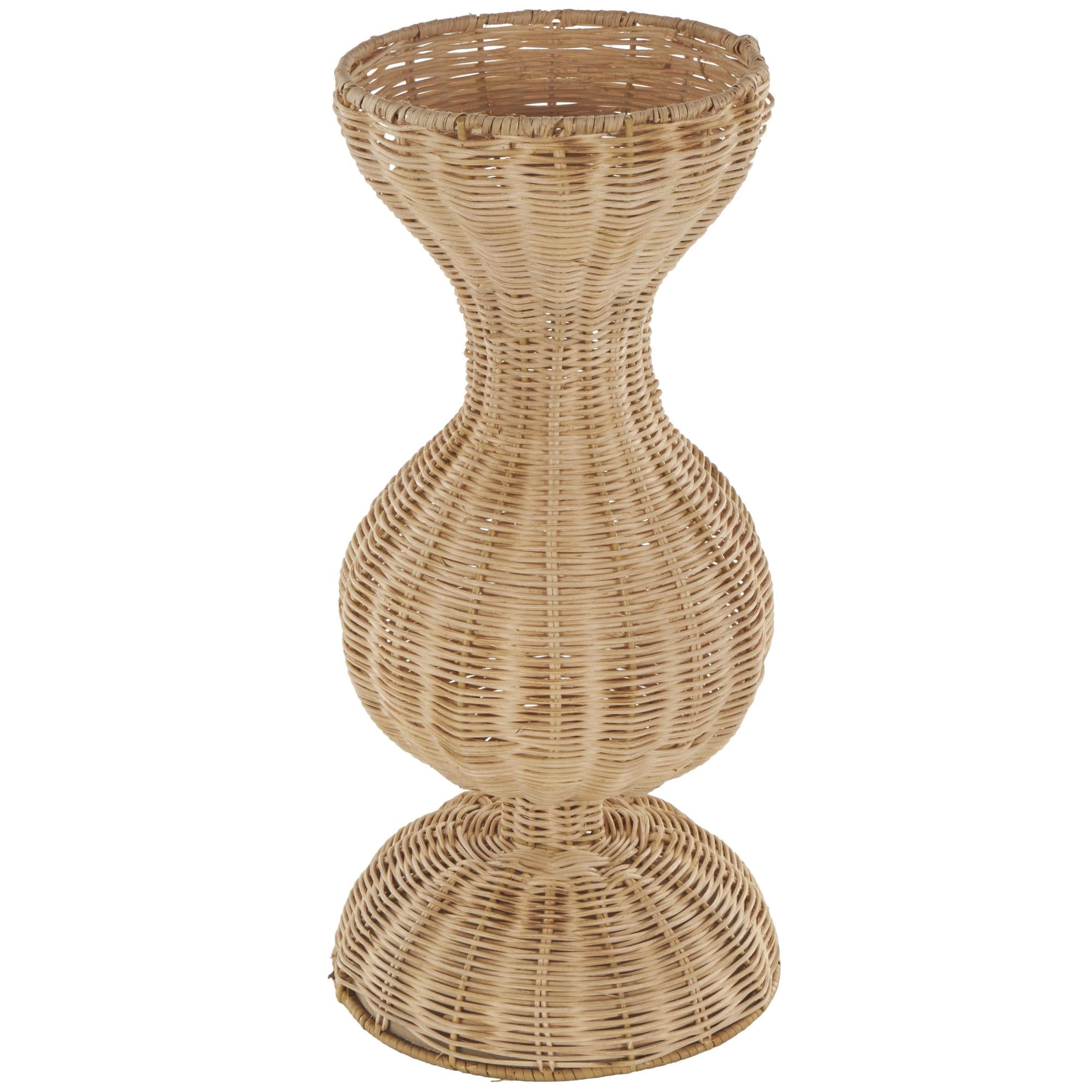 Brown Rattan Handmade Woven Hourglass Decorative Vase with Dome Base
