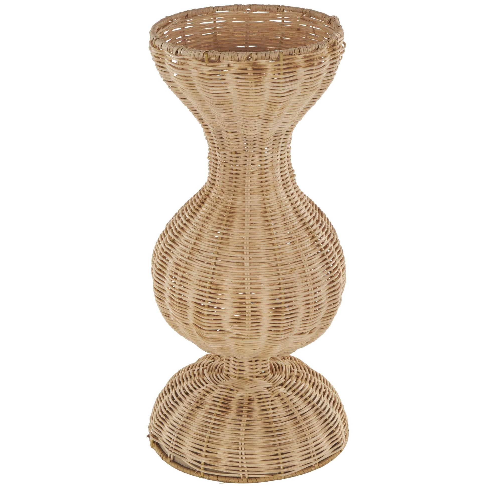 Brown Rattan Handmade Woven Hourglass Decorative Vase with Dome Base