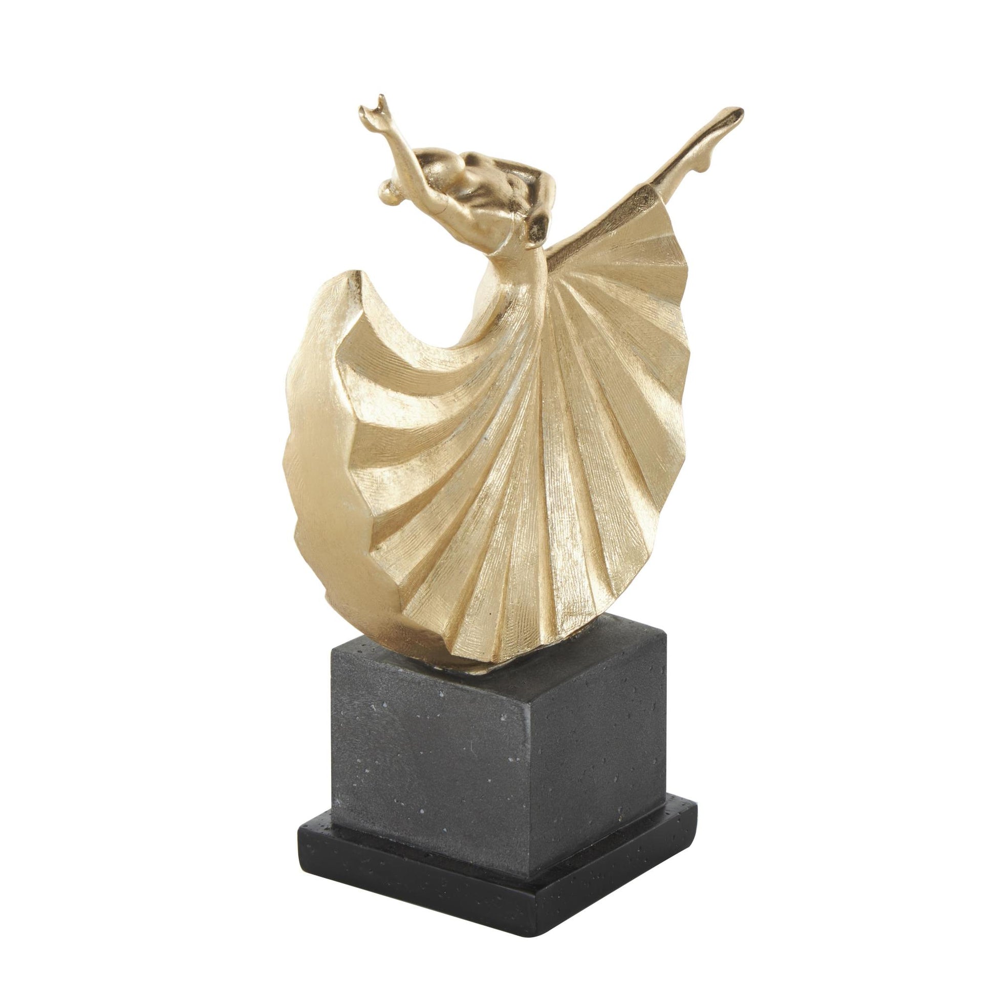 Dancer Gold Polystone Decorative Sculpture with Black Square Base