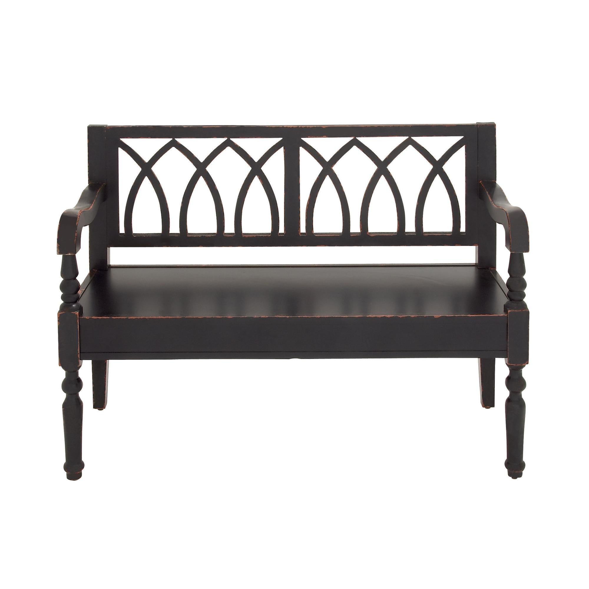 Wood Home Bench with Arched Design Back and Turned Legs 48" x 19" x 36"