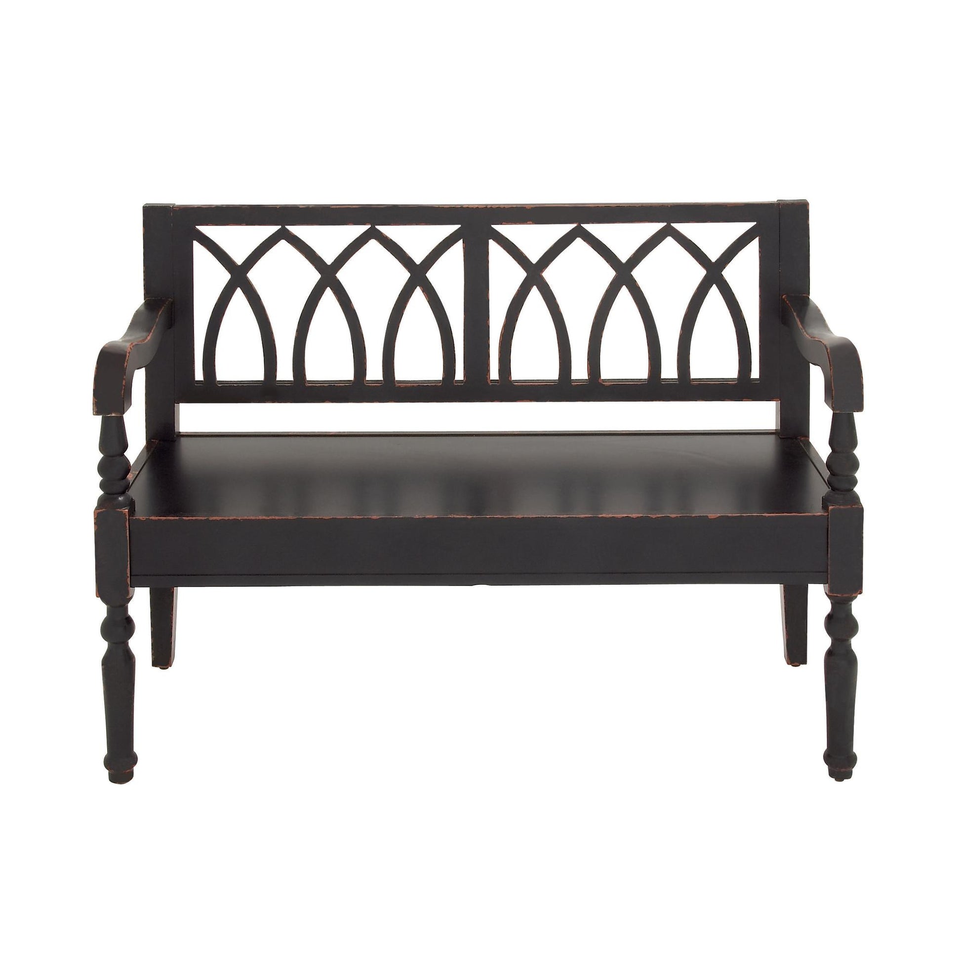 Wood Home Bench with Arched Design Back and Turned Legs 48" x 19" x 36"