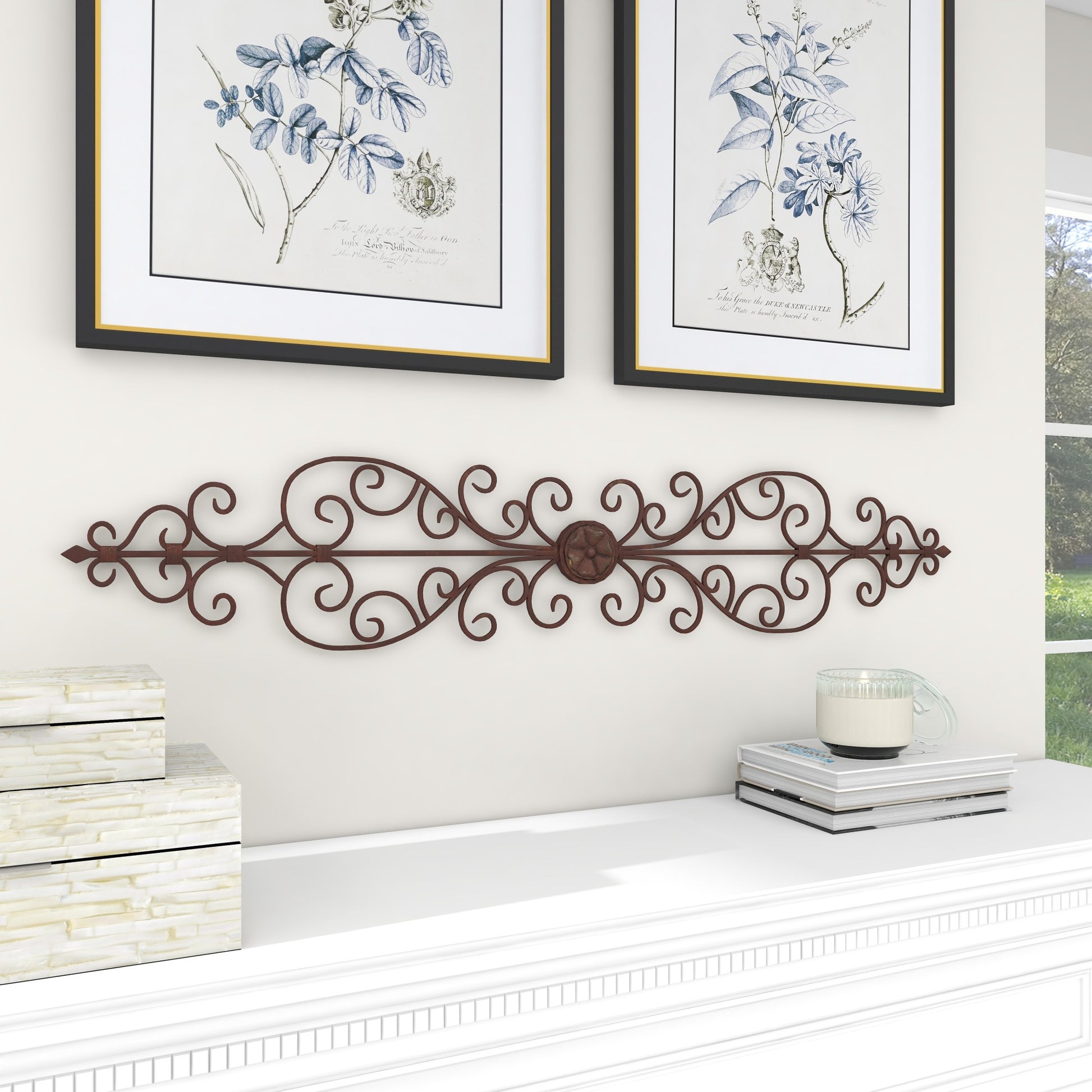Scroll Brown Metal Long Slim Home Wall Decor