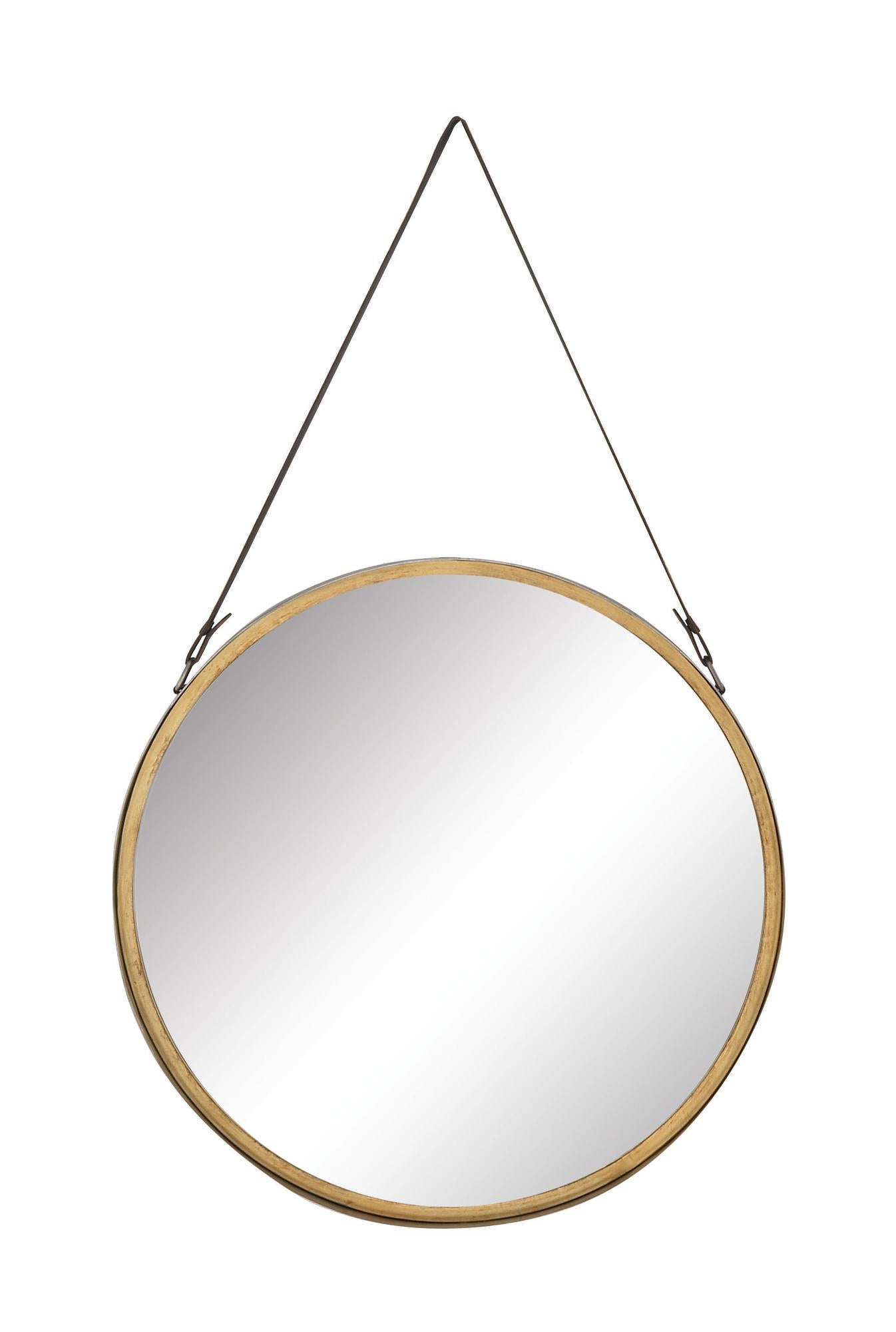 Gold Metal Small Room Wall Mirror with Leather Hanging Strap