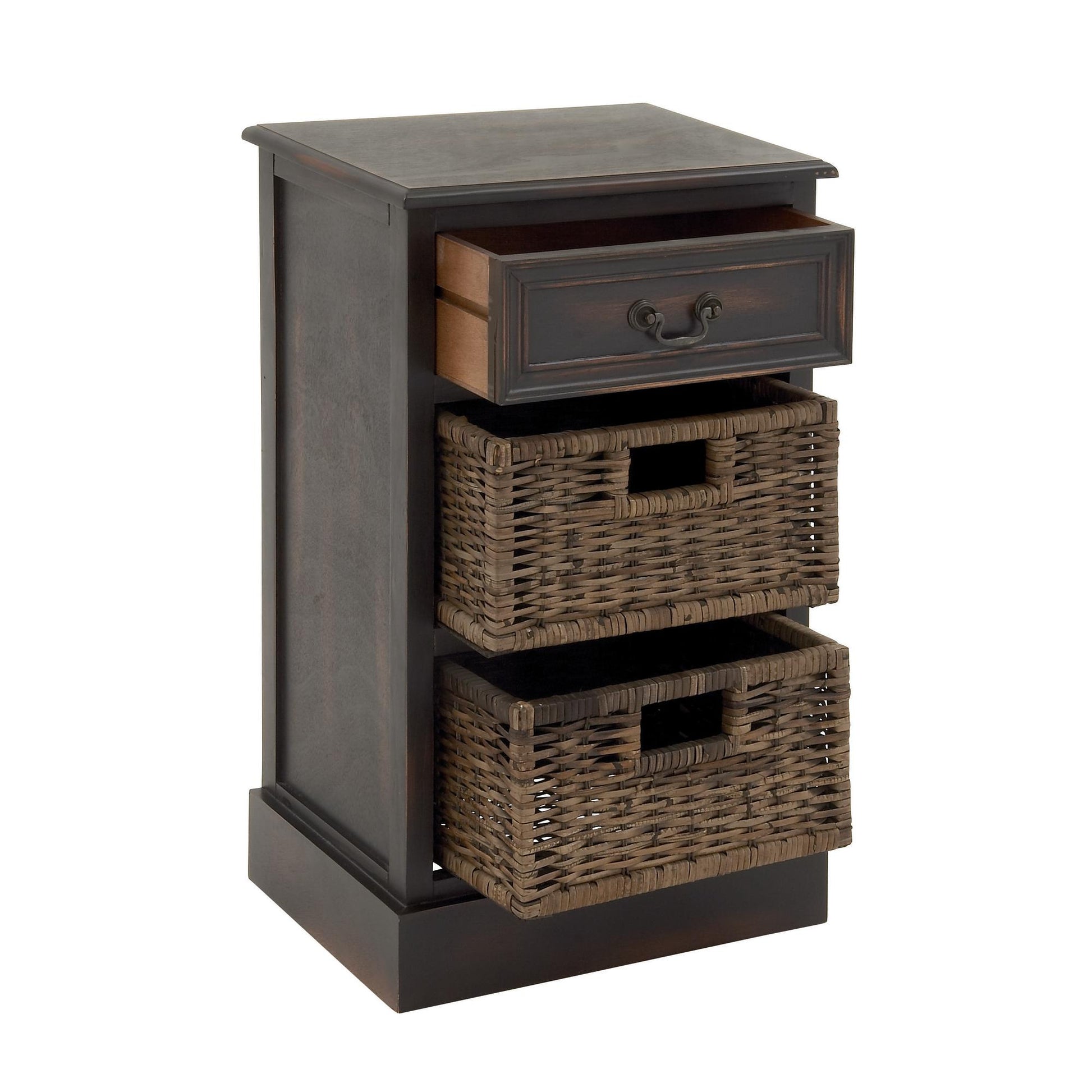 Dark Brown Wood Storage 2 Basket and 1 Drawer Room Storage Unit