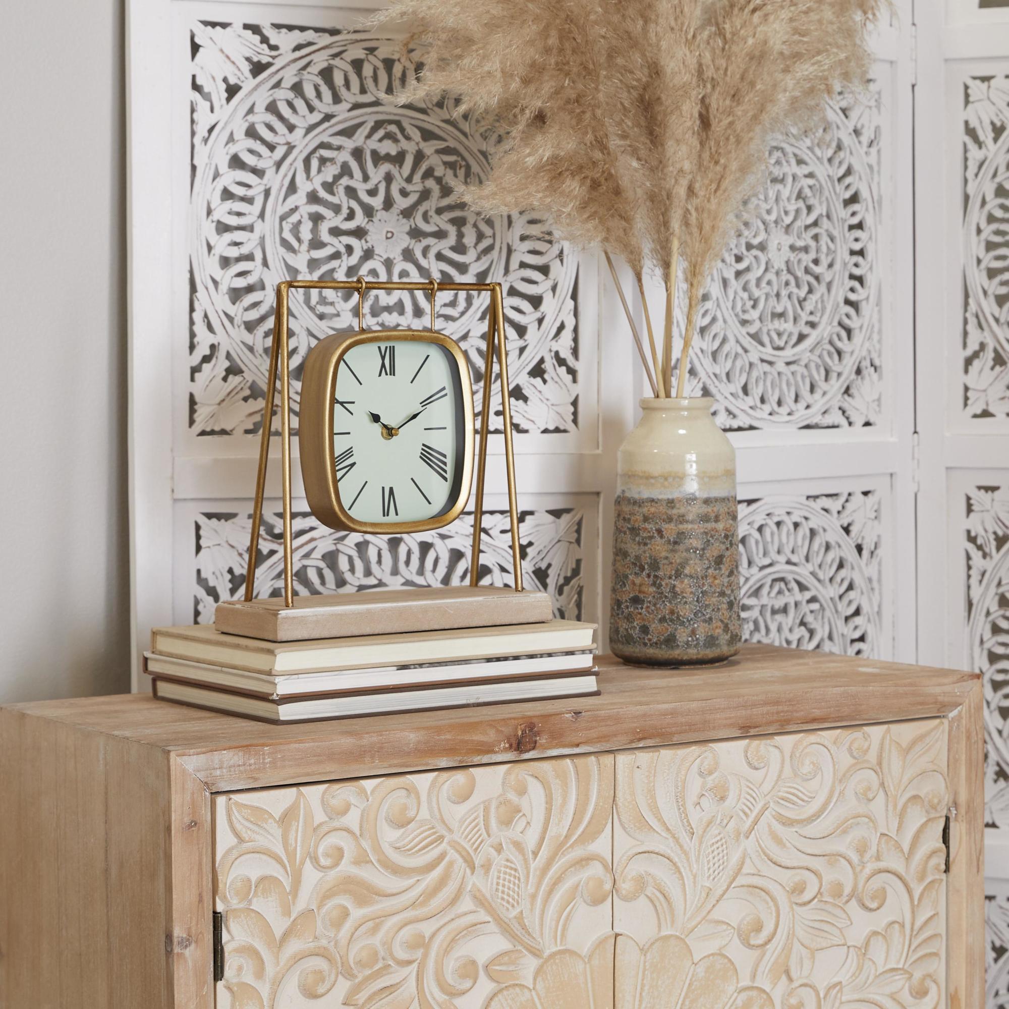 Gold Wood Pendulum Decorative Clock with Wood Base