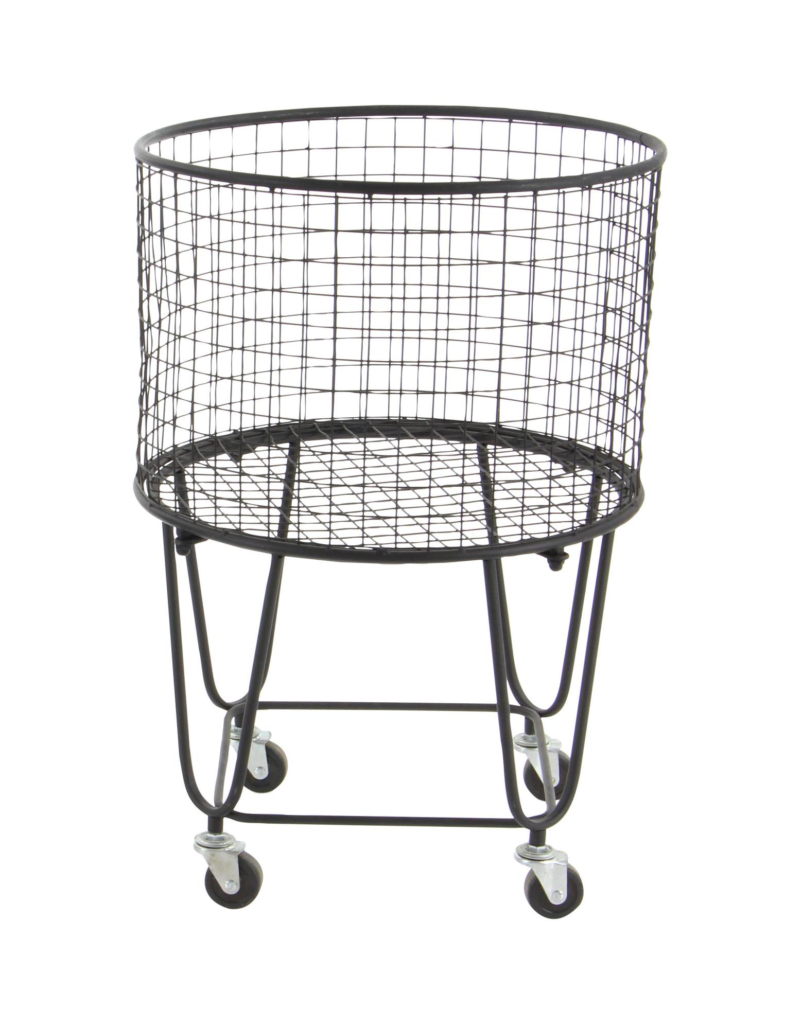 Metal Deep Set Metal Mesh Laundry Basket Storage Cart with Wheels 18" x 18" x 24"