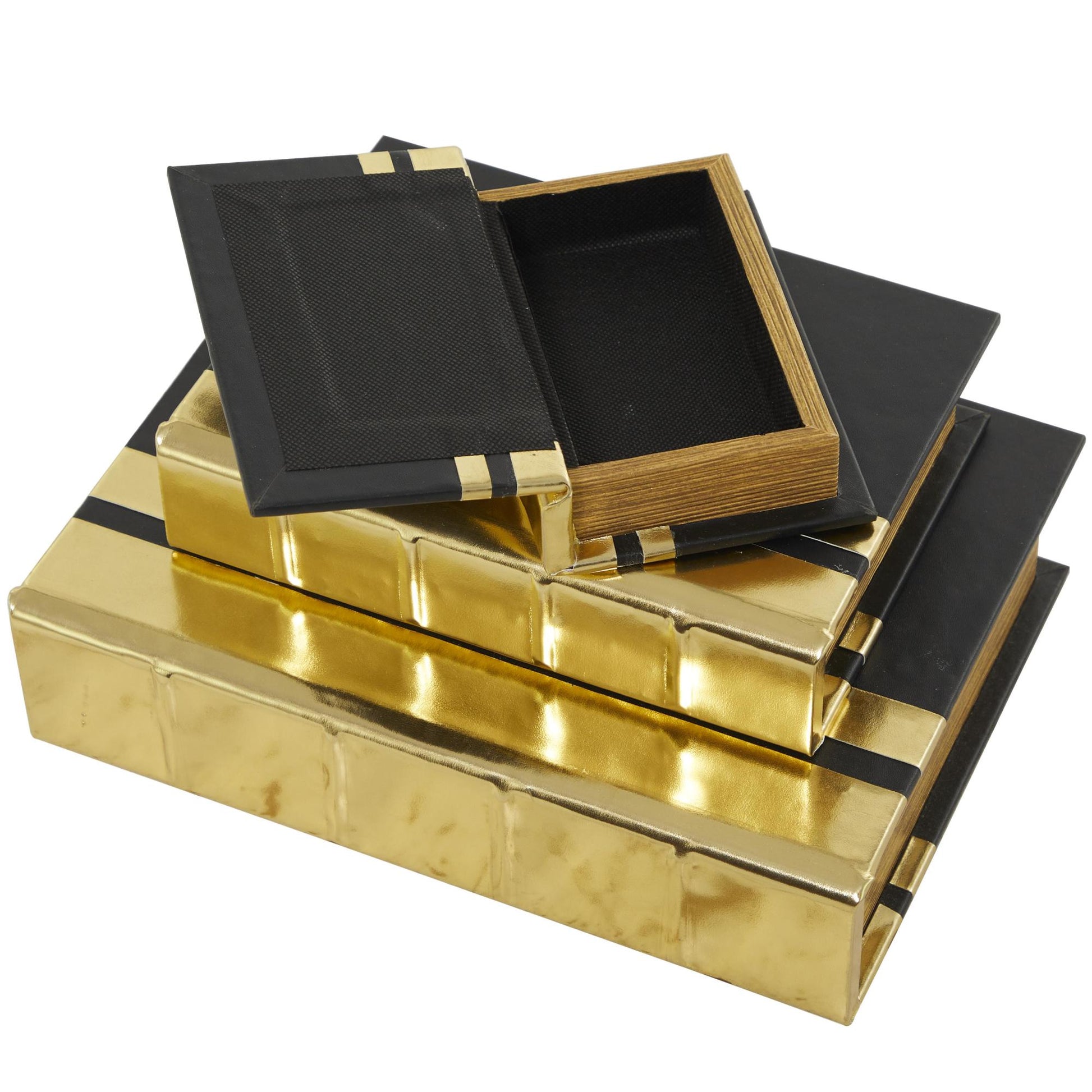 CosmoLiving by Cosmopolitan Set of 3 Faux Leather Metallic Faux Book Storage Decorative Box