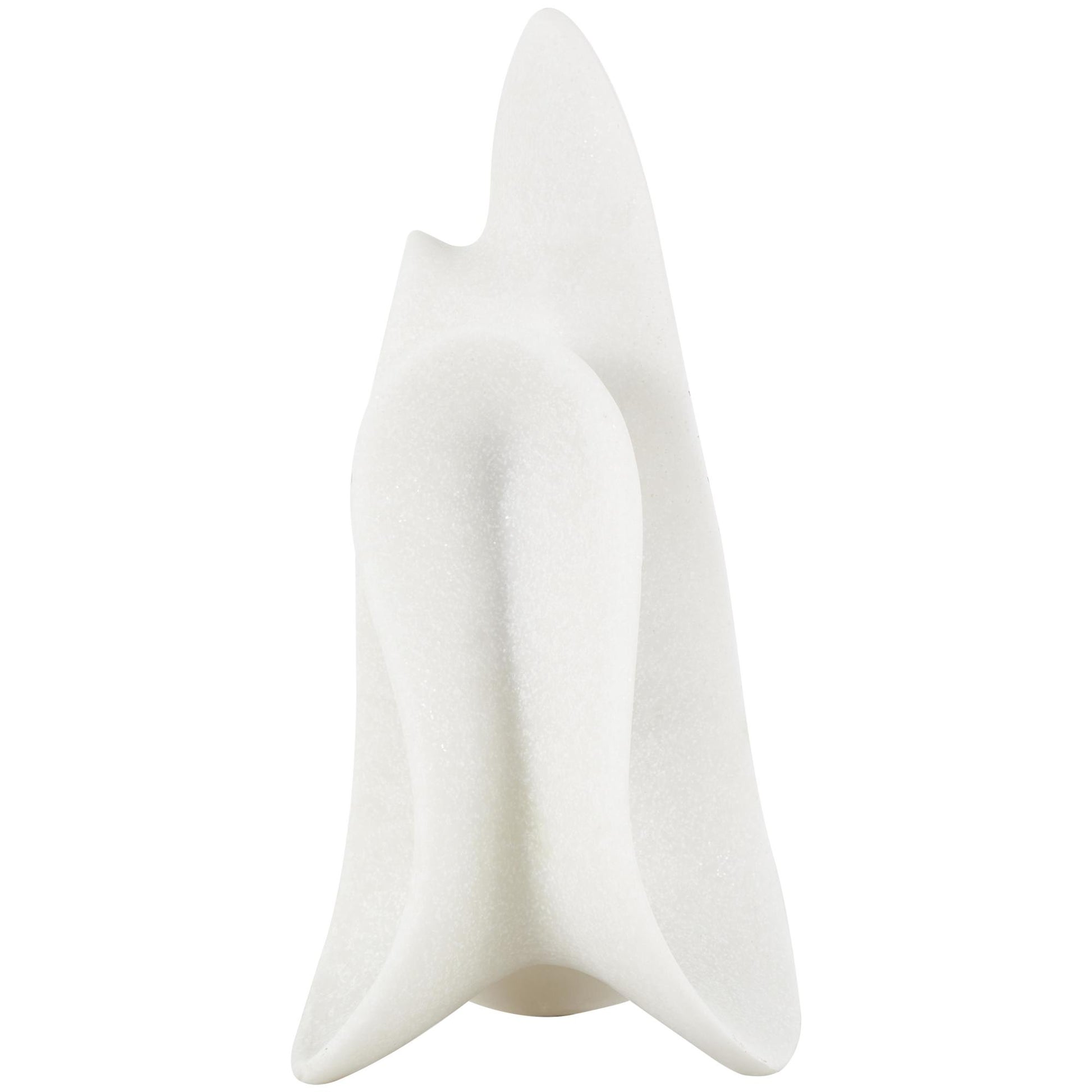 Abstract White Polystone Wavy Shaped Decorative Sculpture with Cutouts and Speckled Texturing