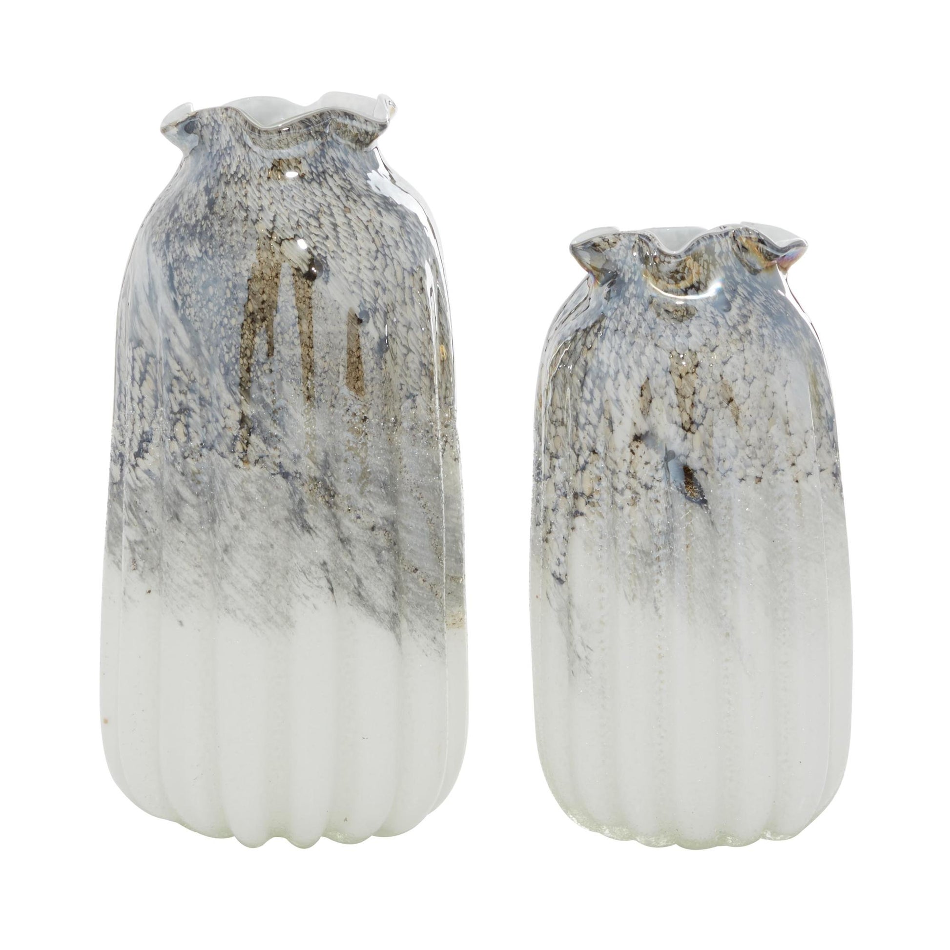 Set of 2 Gray Glass Handmade Blown Decorative Vase