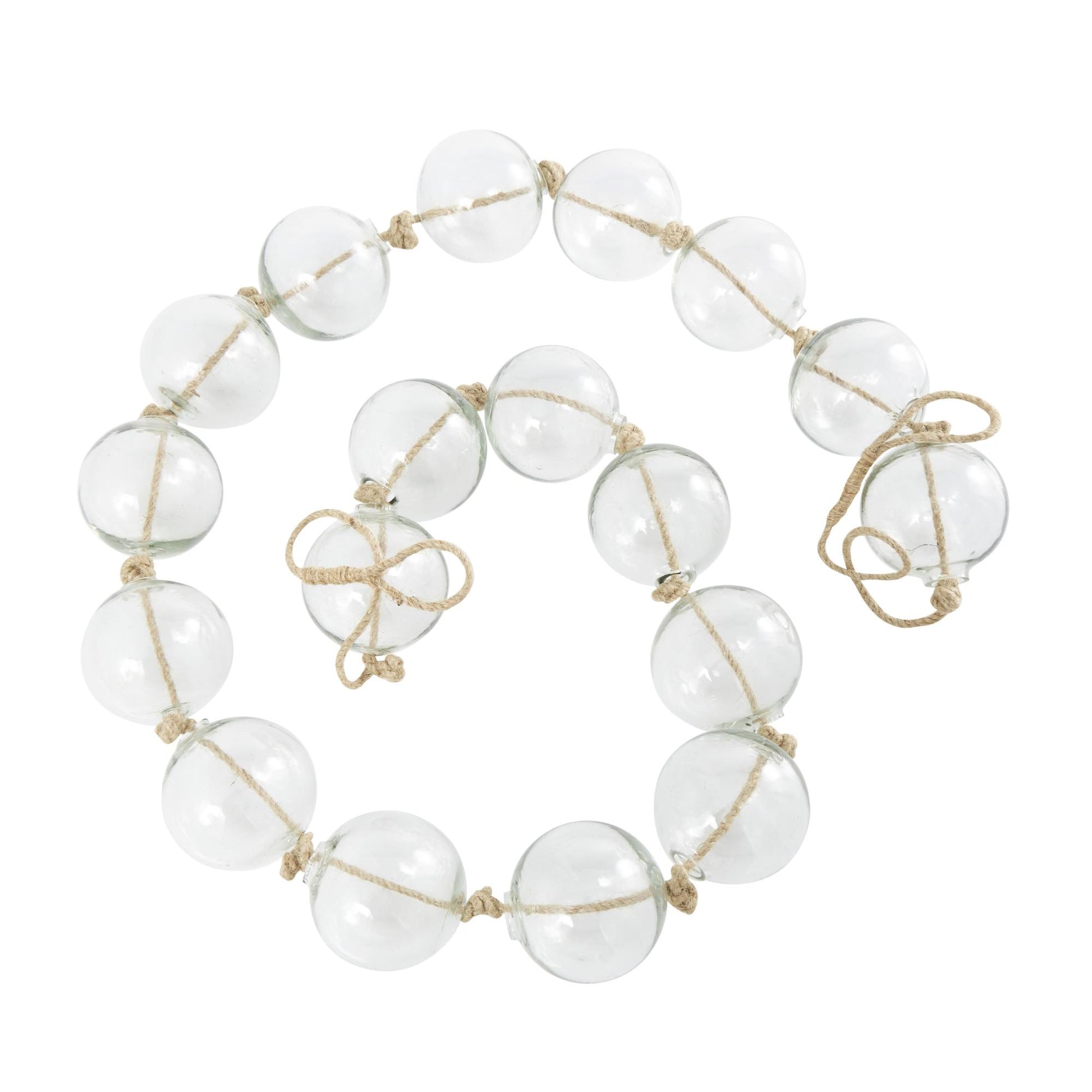 Glass Handmade Round Extra Long Frosted Orb Beaded Garland with Tassel with Knotted Jute Rope