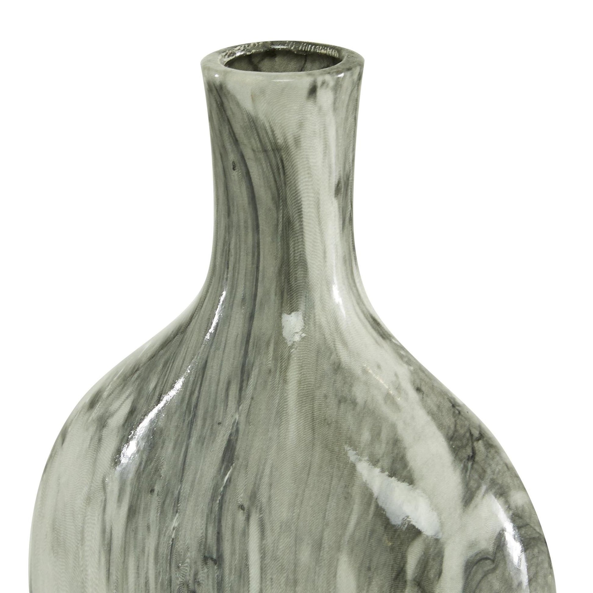 Set of 3 Gray Ceramic Faux Marble Decorative Vase