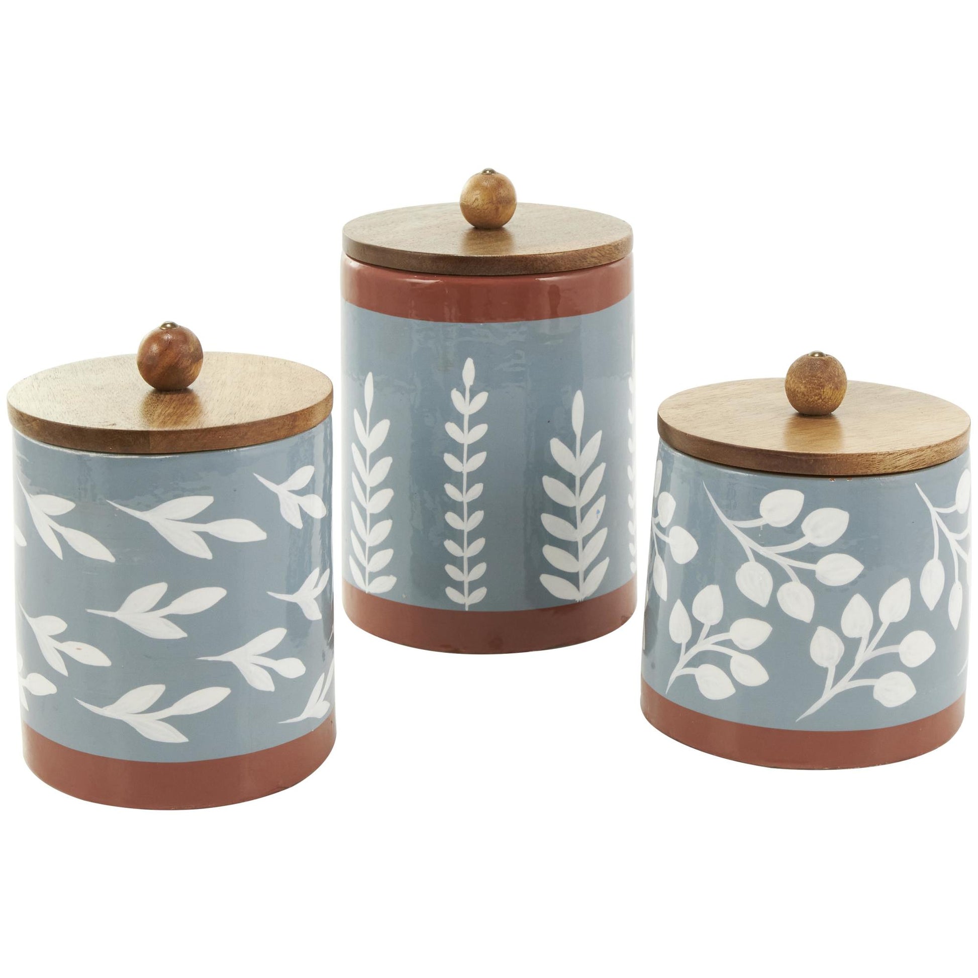 Set of 3 Floral Ceramic Decorative Canisters with Wood Lids