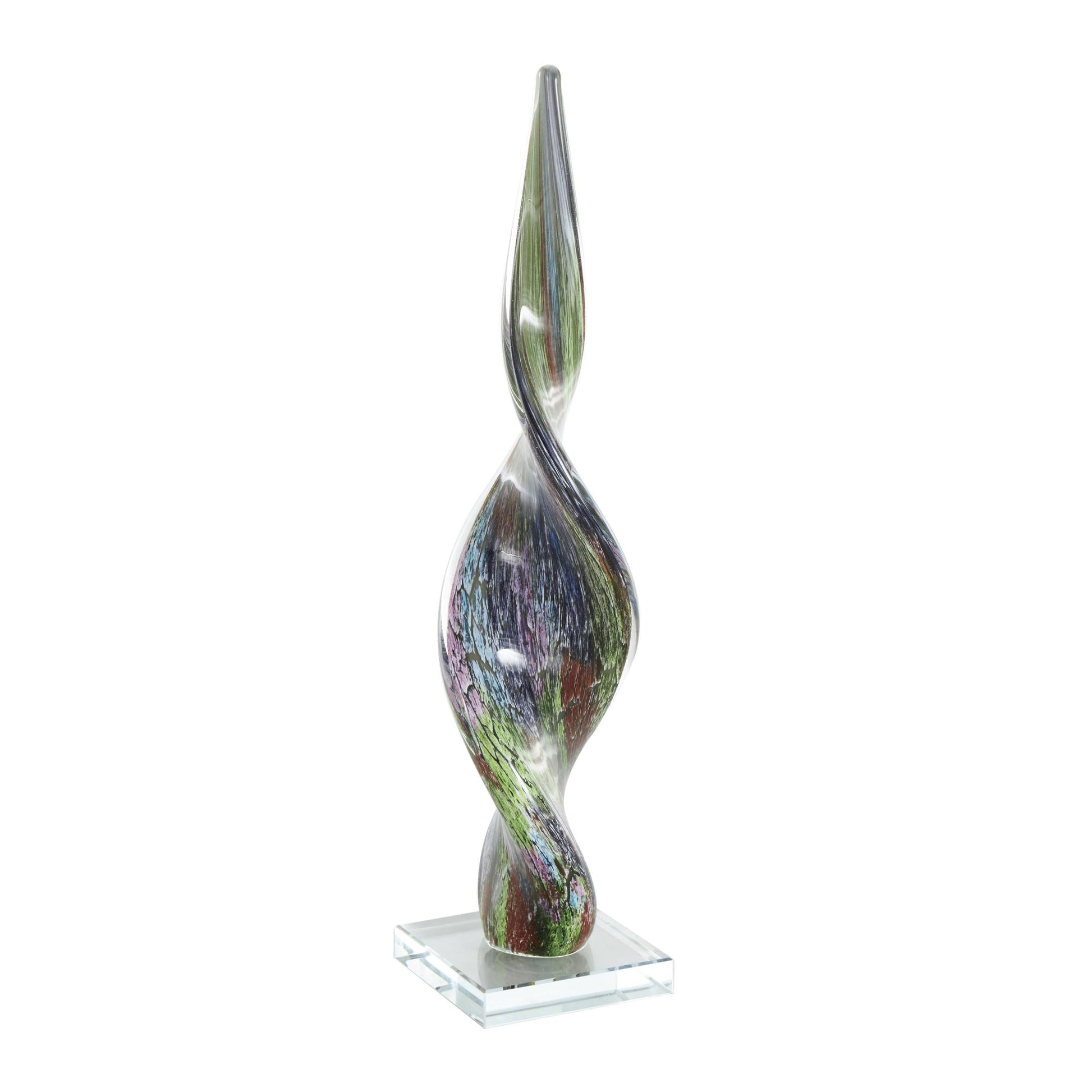 Abstract Multi Colored Glass Swirl Decorative Sculpture with Clear Base