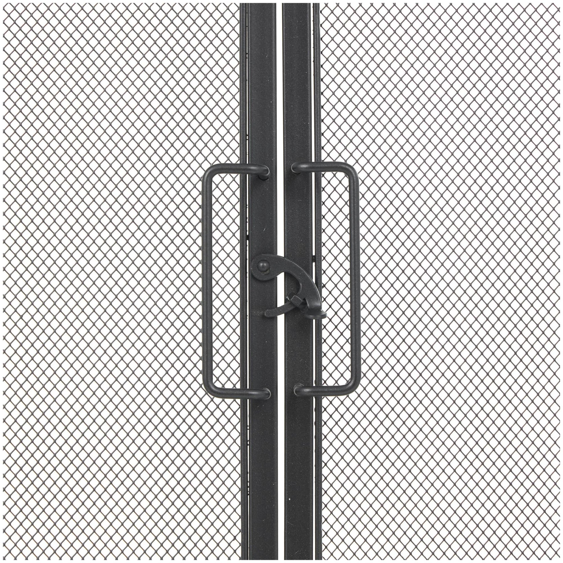 Black Metal Single Panel Living Room Fireplace Screen with Arch Inspired Doors and Handles