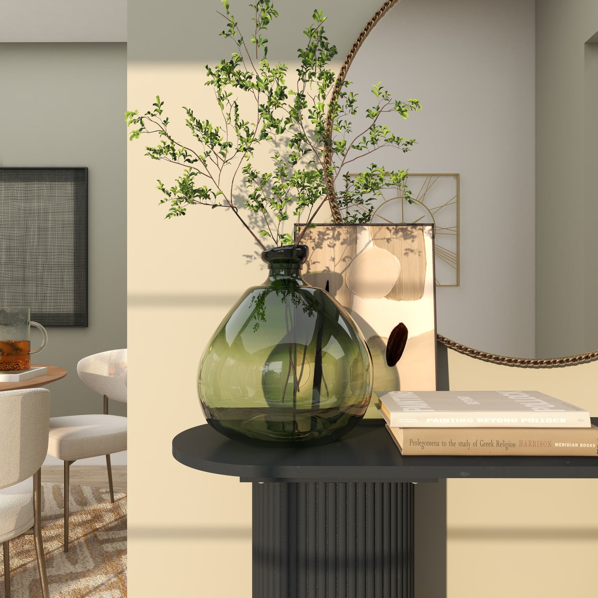 Recycled Glass Handmade Wide Spanish Bottle Decorative Vase 13" x 13" x 13"