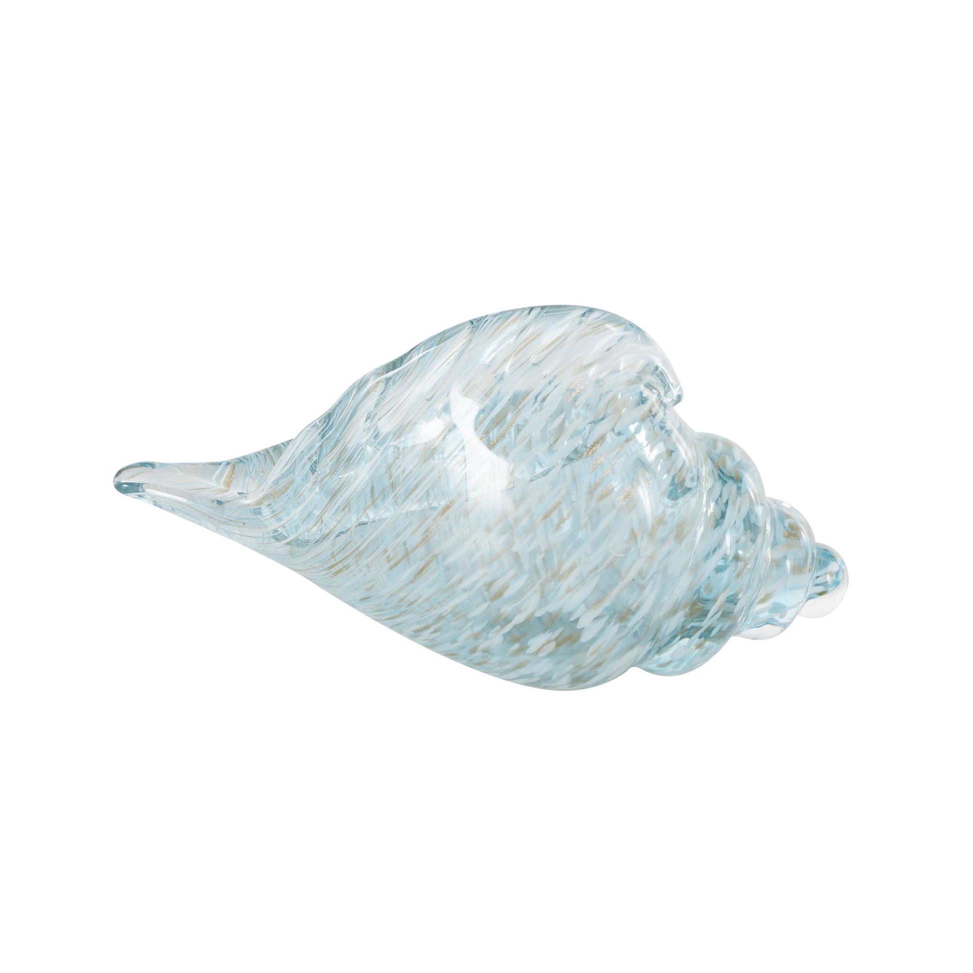 Shell Blue Glass Textured Decorative Sculpture with Gold and Cream Accents