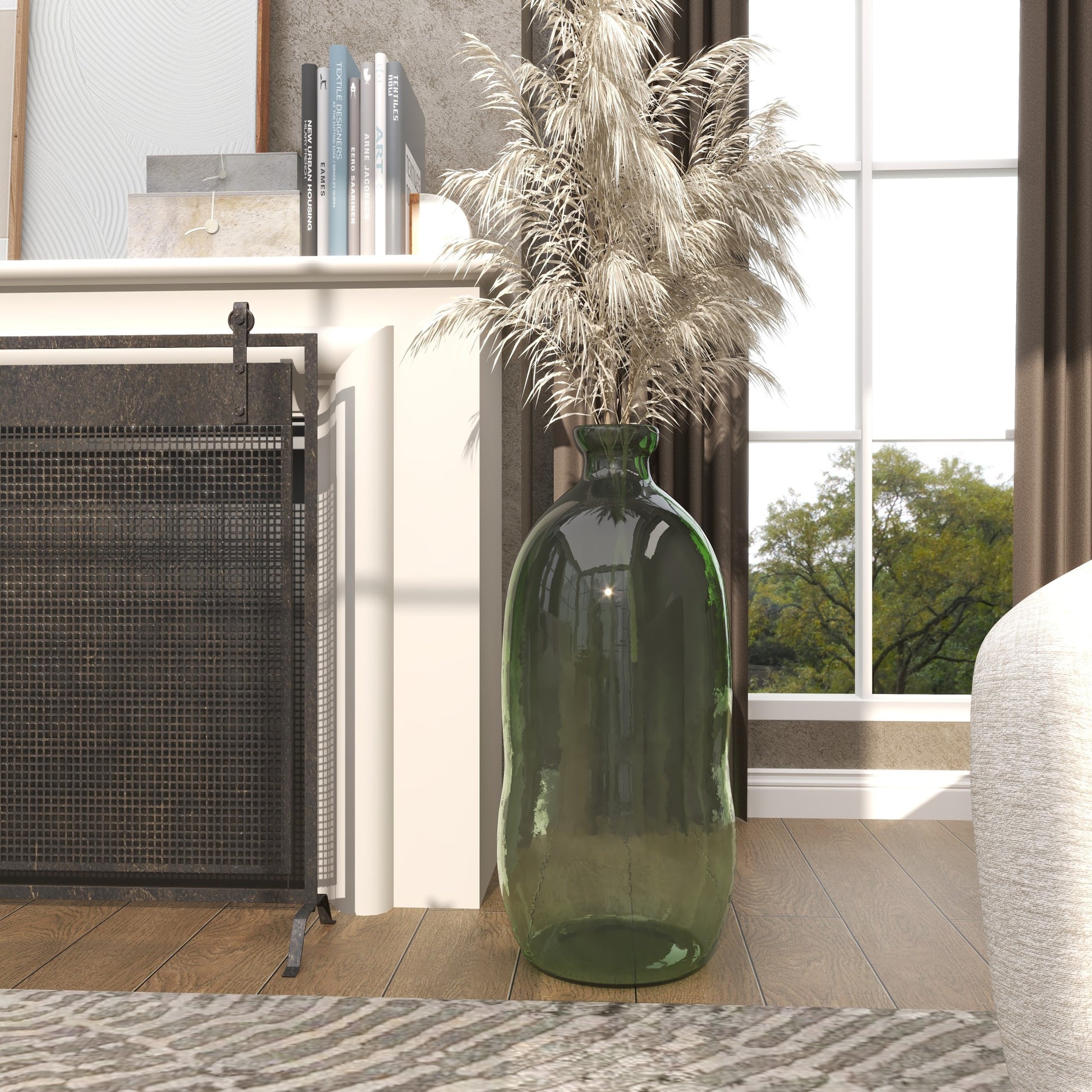 Recycled Glass Handmade Spanish Bottleneck Curved Decorative Vase 13" x 13" x 29"