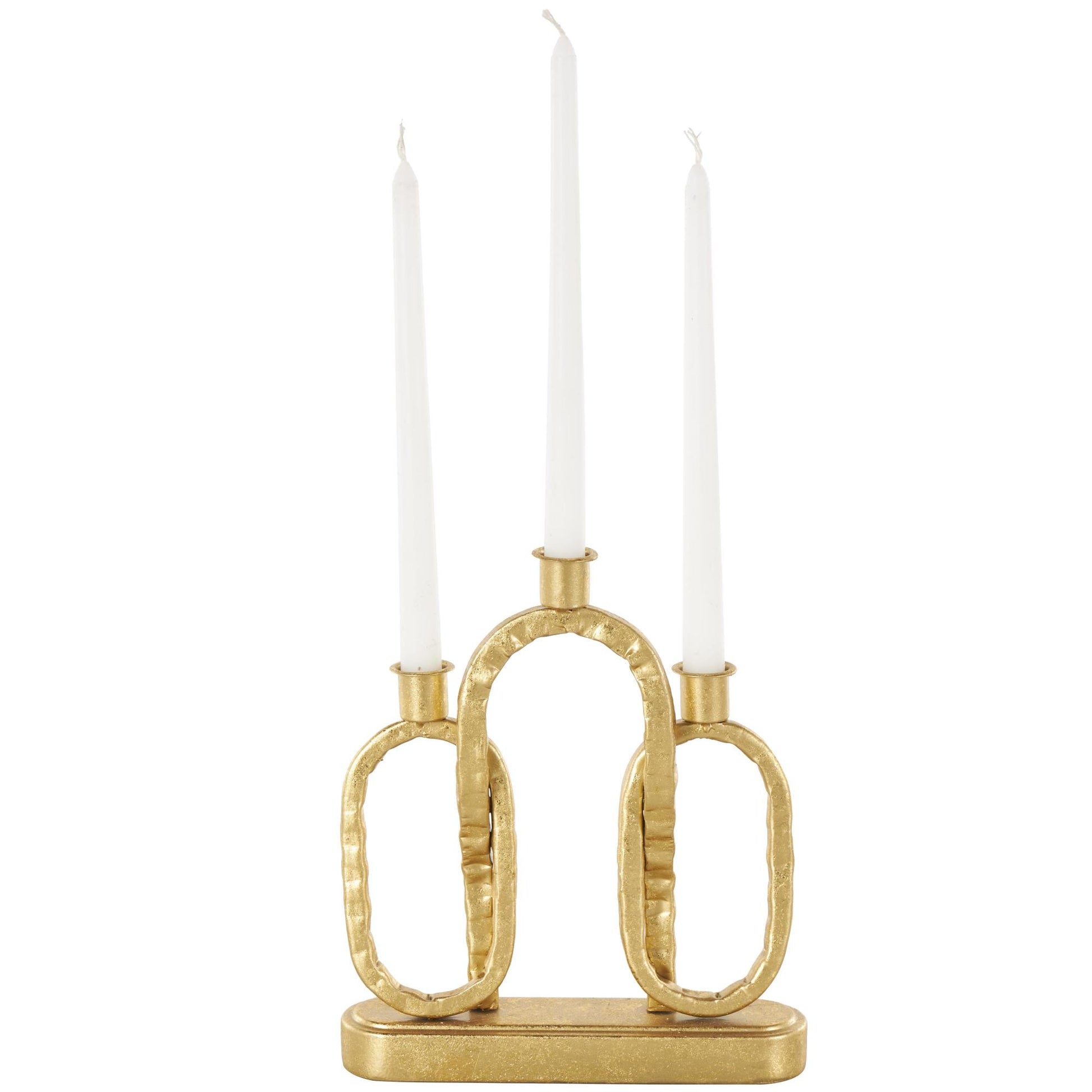 Gold Metal Interlocked Chains Decorative Candle Holder with Rectangle Base