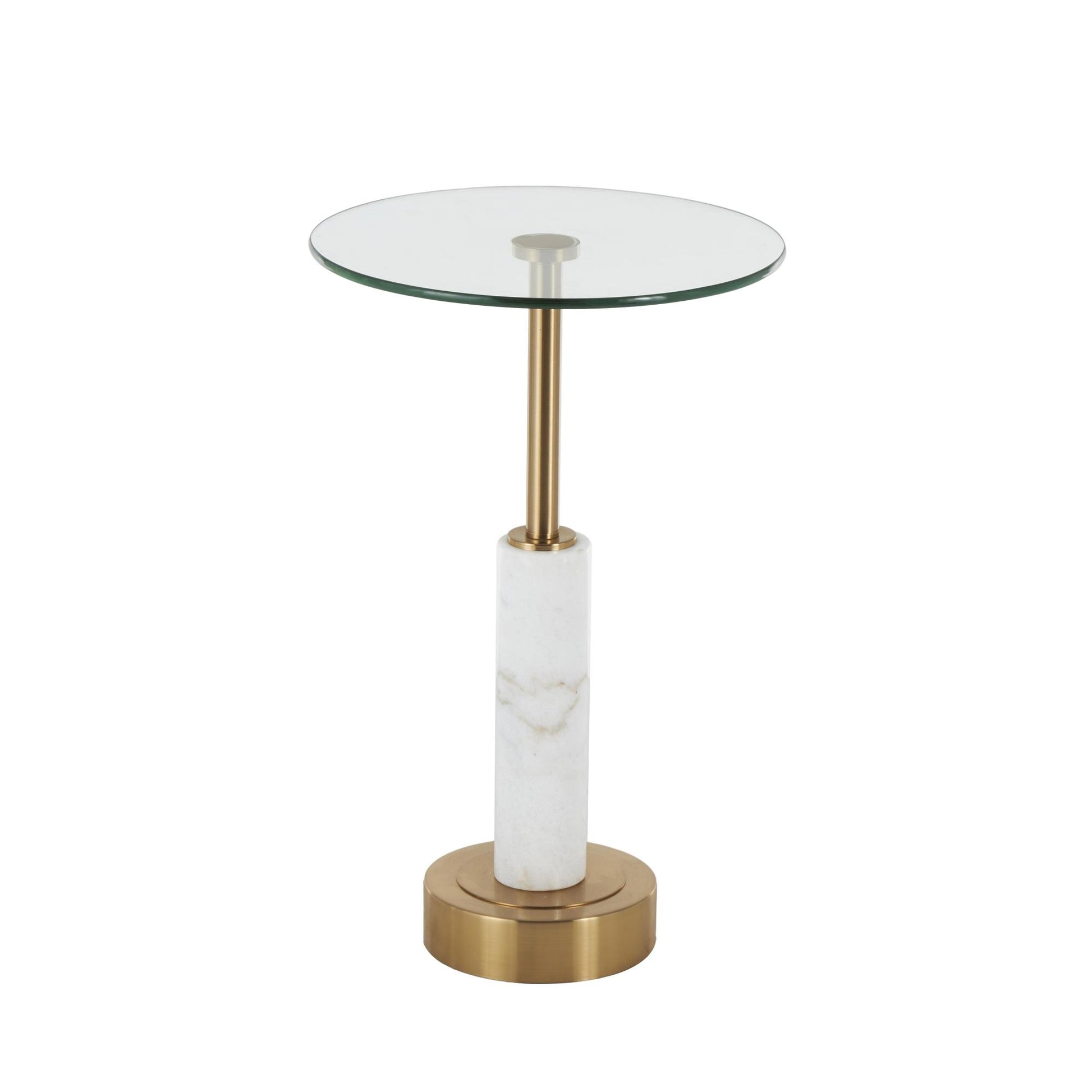 Marble Round Side End Accent Table with Silver Metal Rod and Base
