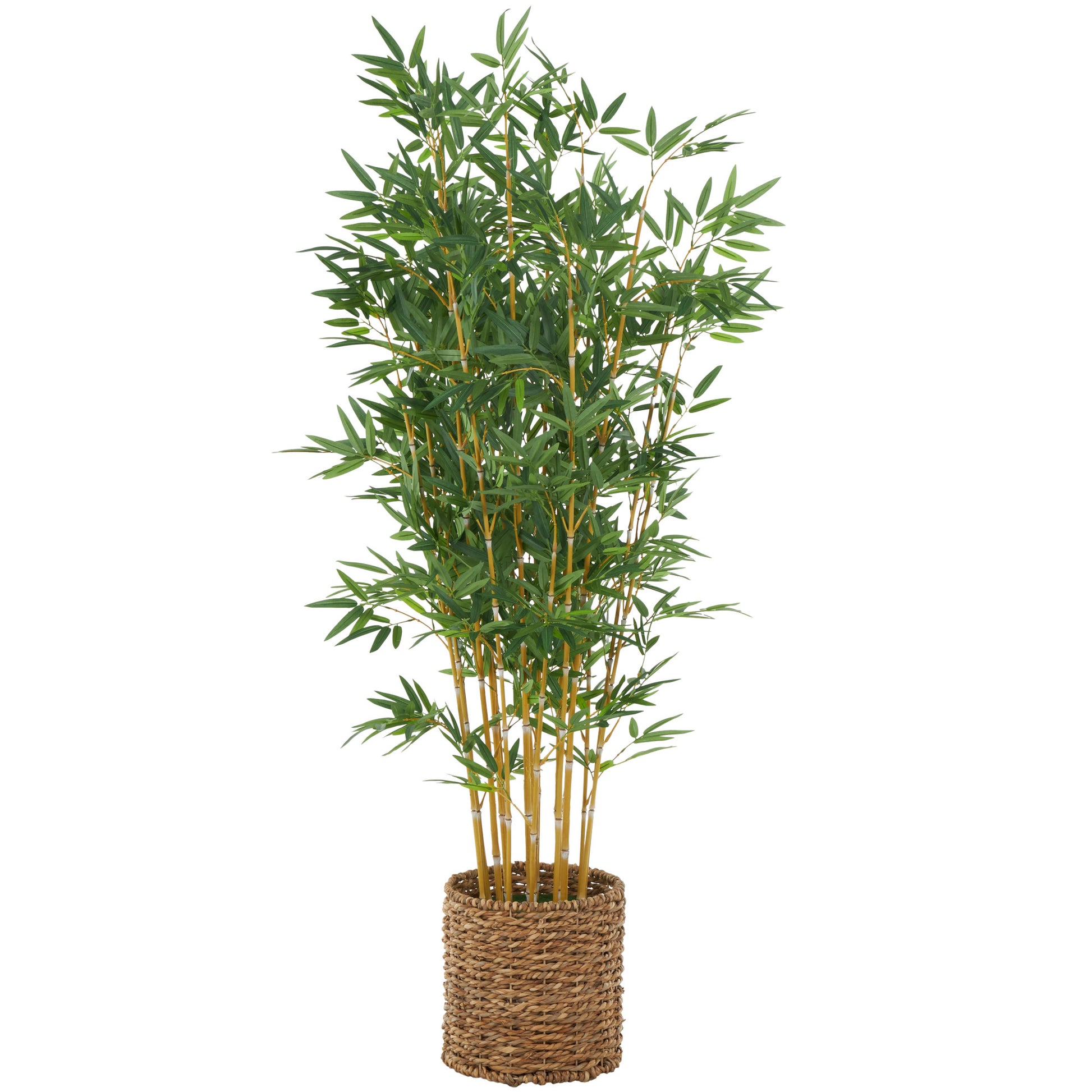 Bamboo Green Faux Foliage Indoor Outdoor Artificial Tree with Realistic Leaves and Brown Seagrass Pot