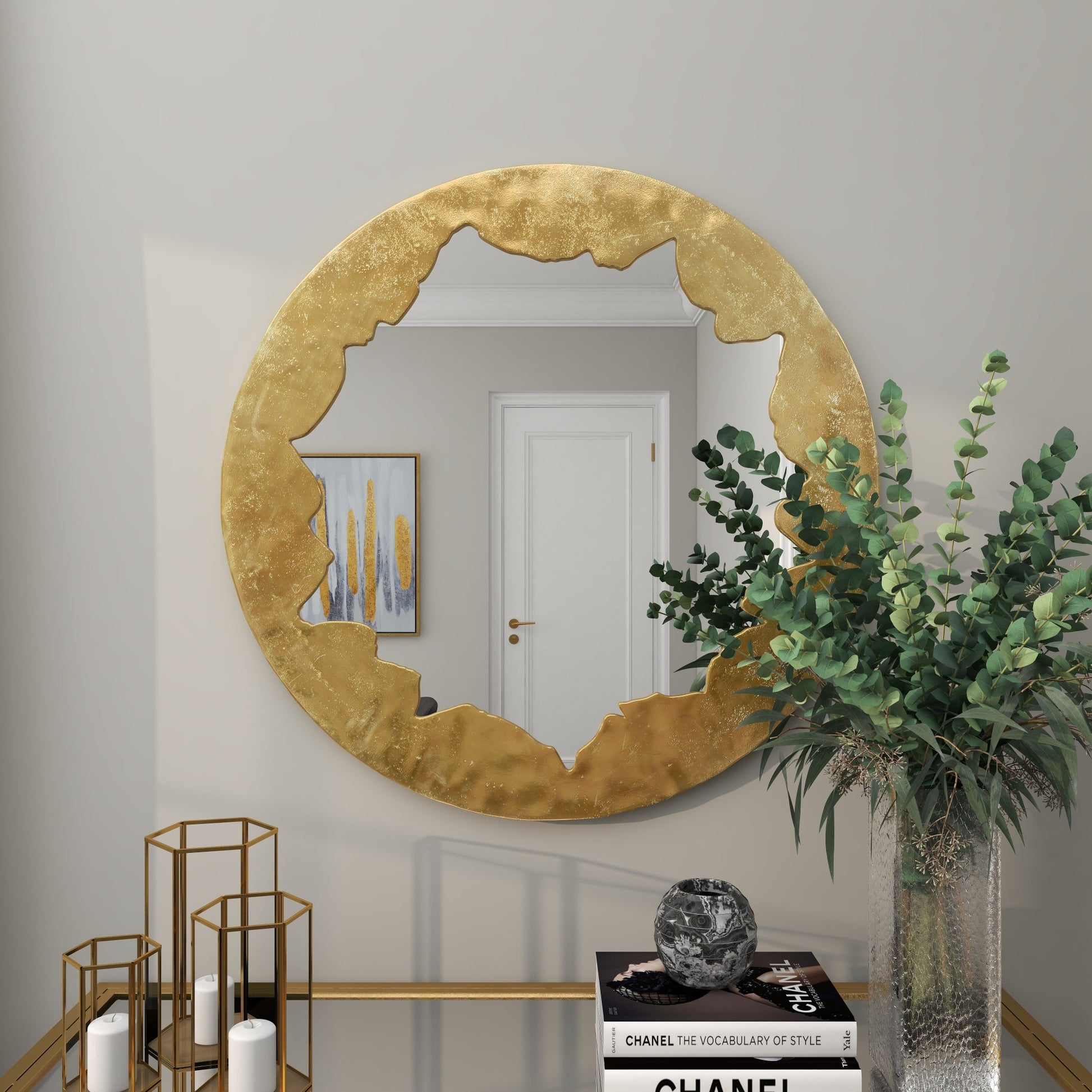 Abstract Gold Aluminum Metal Handmade Live Edge Room Wall Mirror