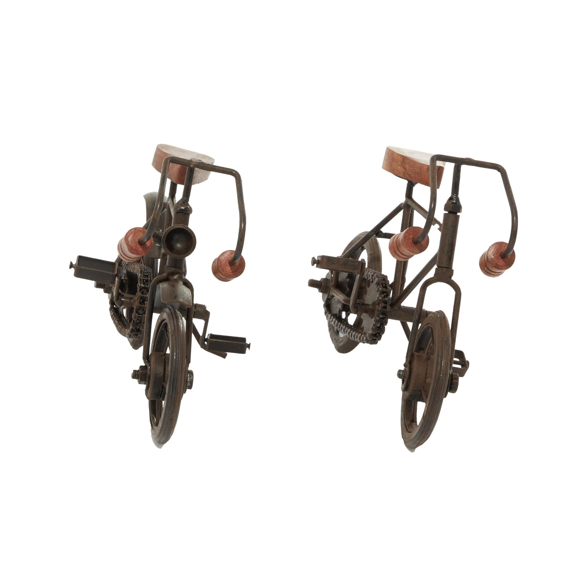 Set of 2 Bike Metal Decorative Sculpture with Wood Accents