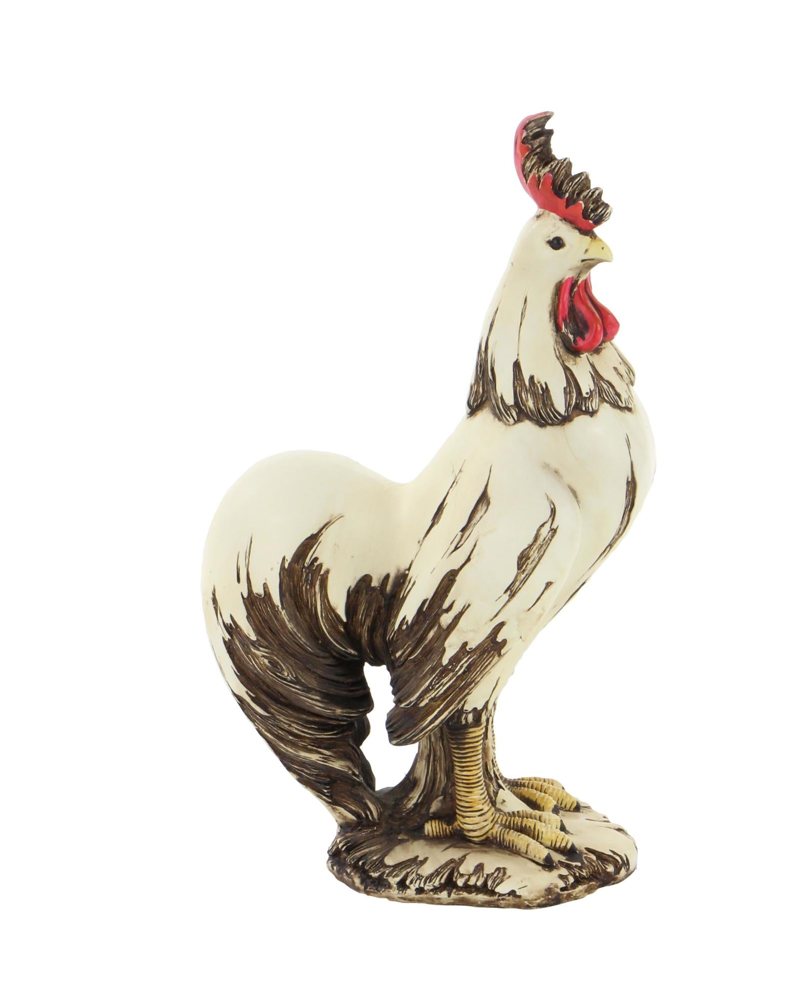 Rooster White Polystone Indoor Outdoor Decorative Garden Sculpture