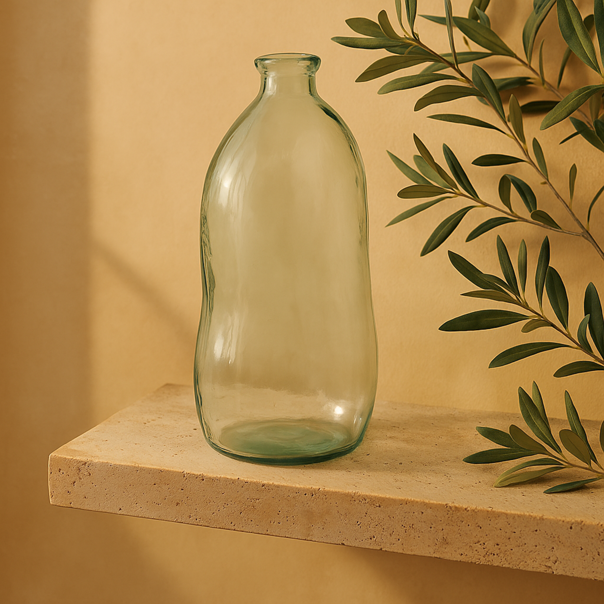 Recycled Glass Handmade Spanish Bottleneck Curved Decorative Vase 13" x 13" x 29"