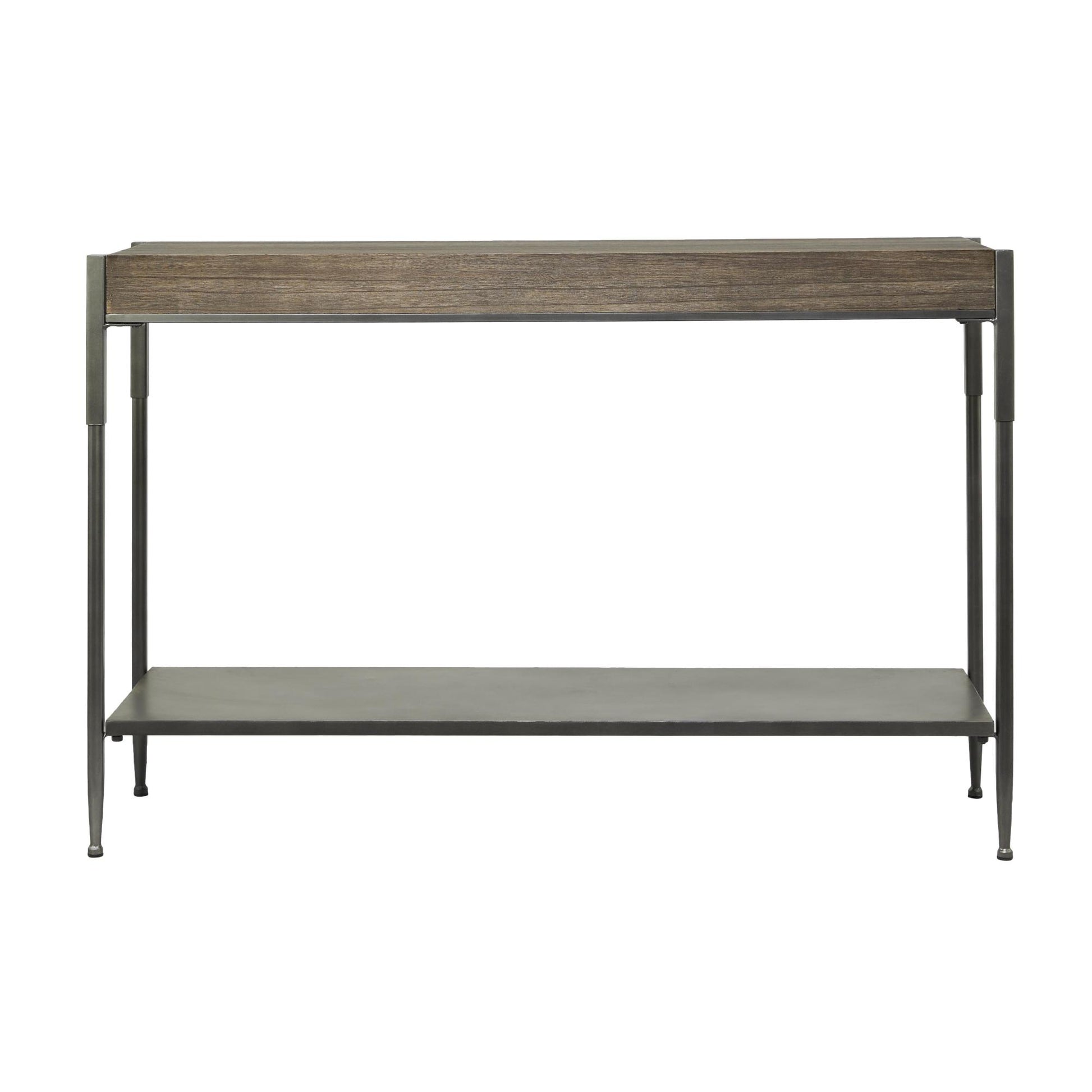 Gray Metal Shelf Living Room Console Table with Brown Wooden Top