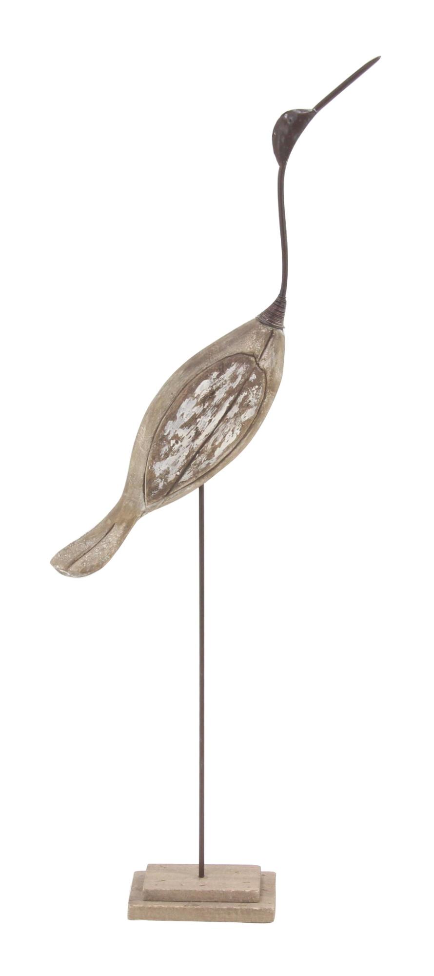 Set of 2 Bird Brown Wood Decorative Sculpture