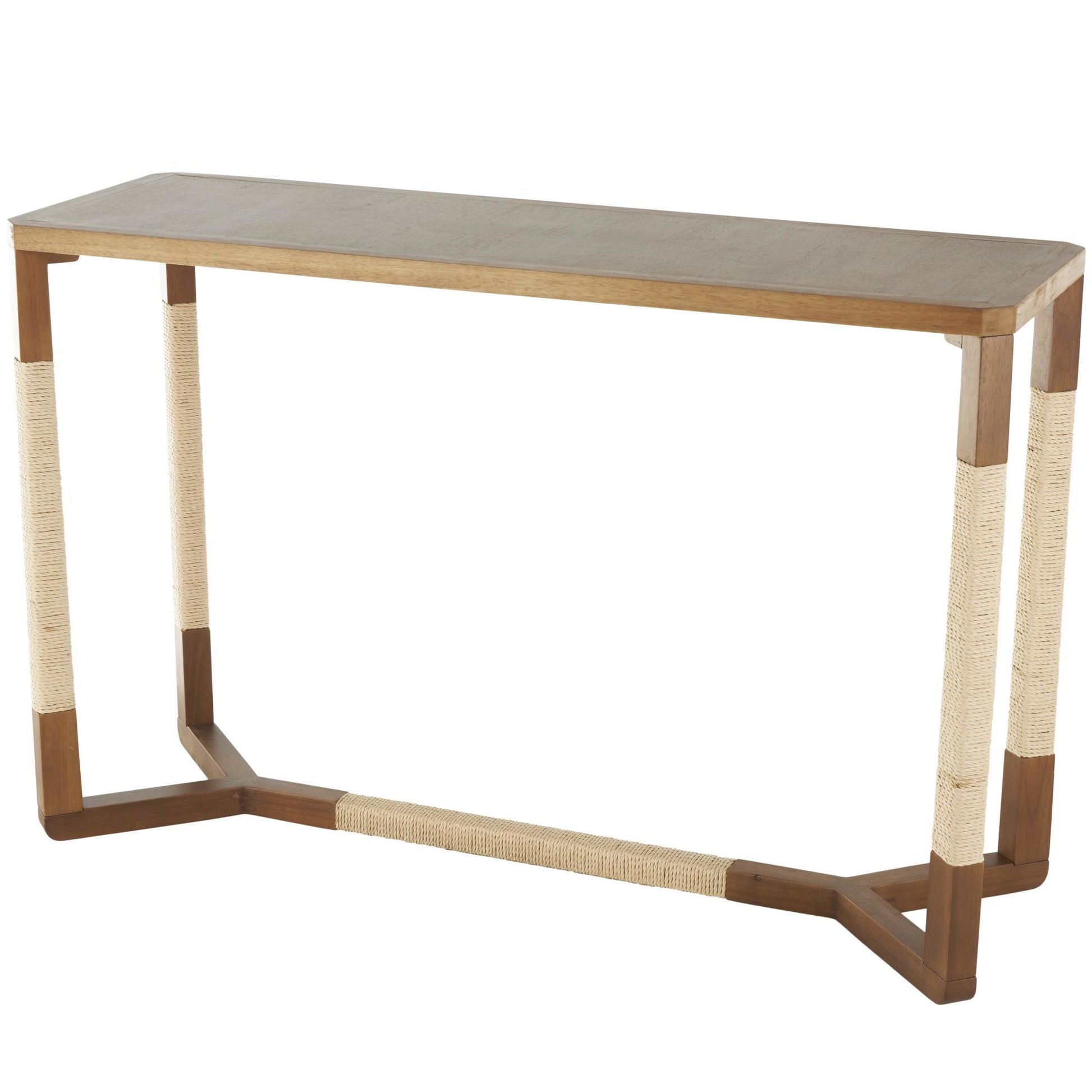 Brown Wooden Rectangular Living Room Console Table with Rope Wrapped Frame