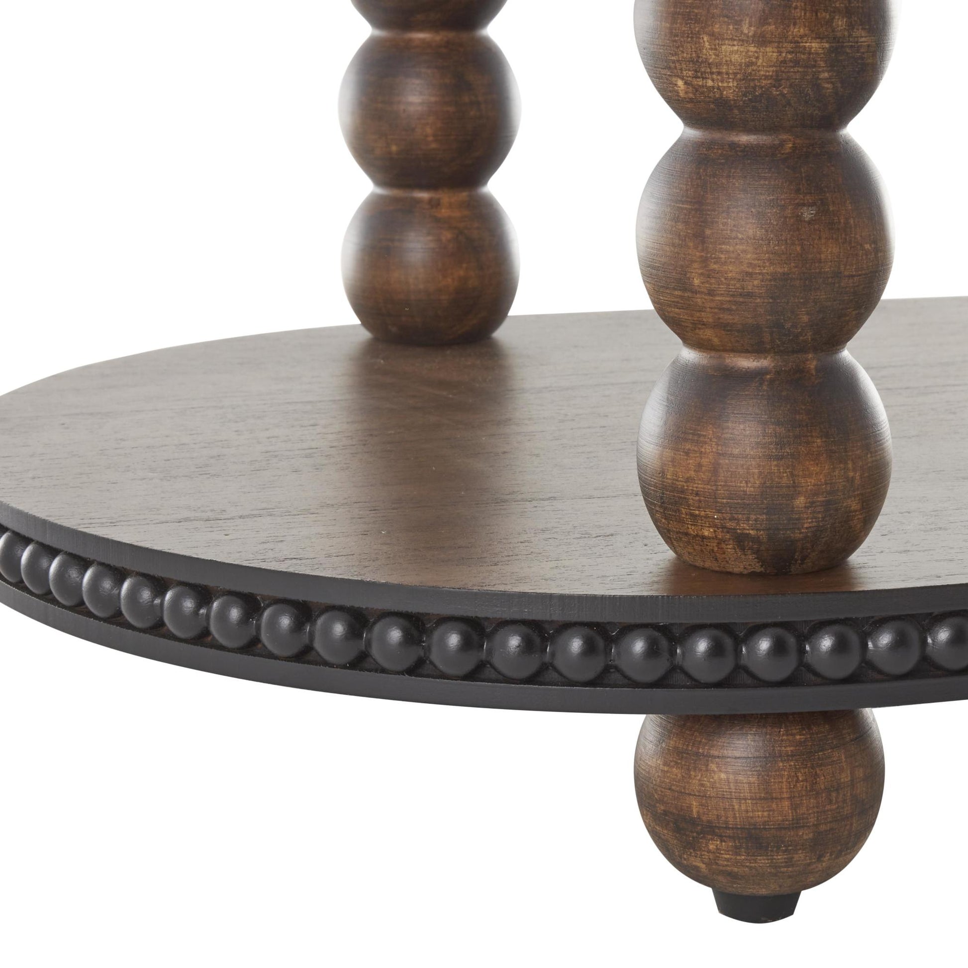 Brown Wood Oval Spindle Living Room Console Table with Beaded Edges
