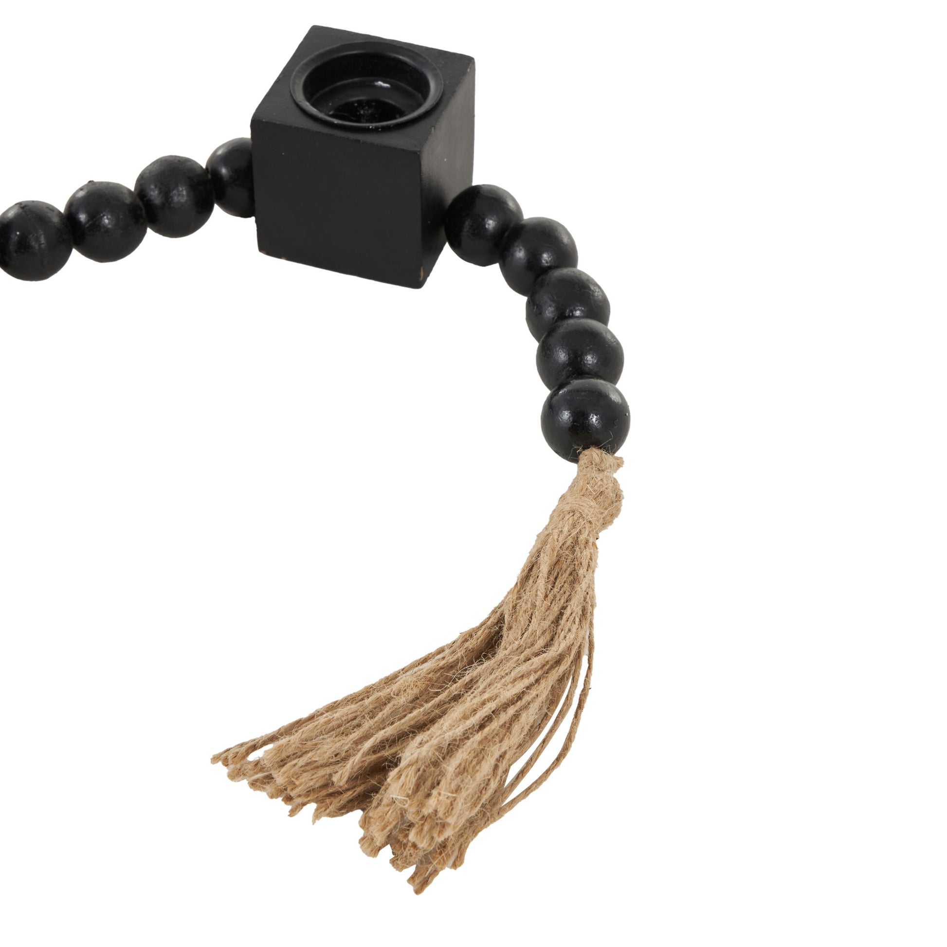 Wood Garland Decorative Candle Holder with Brown Tassel
