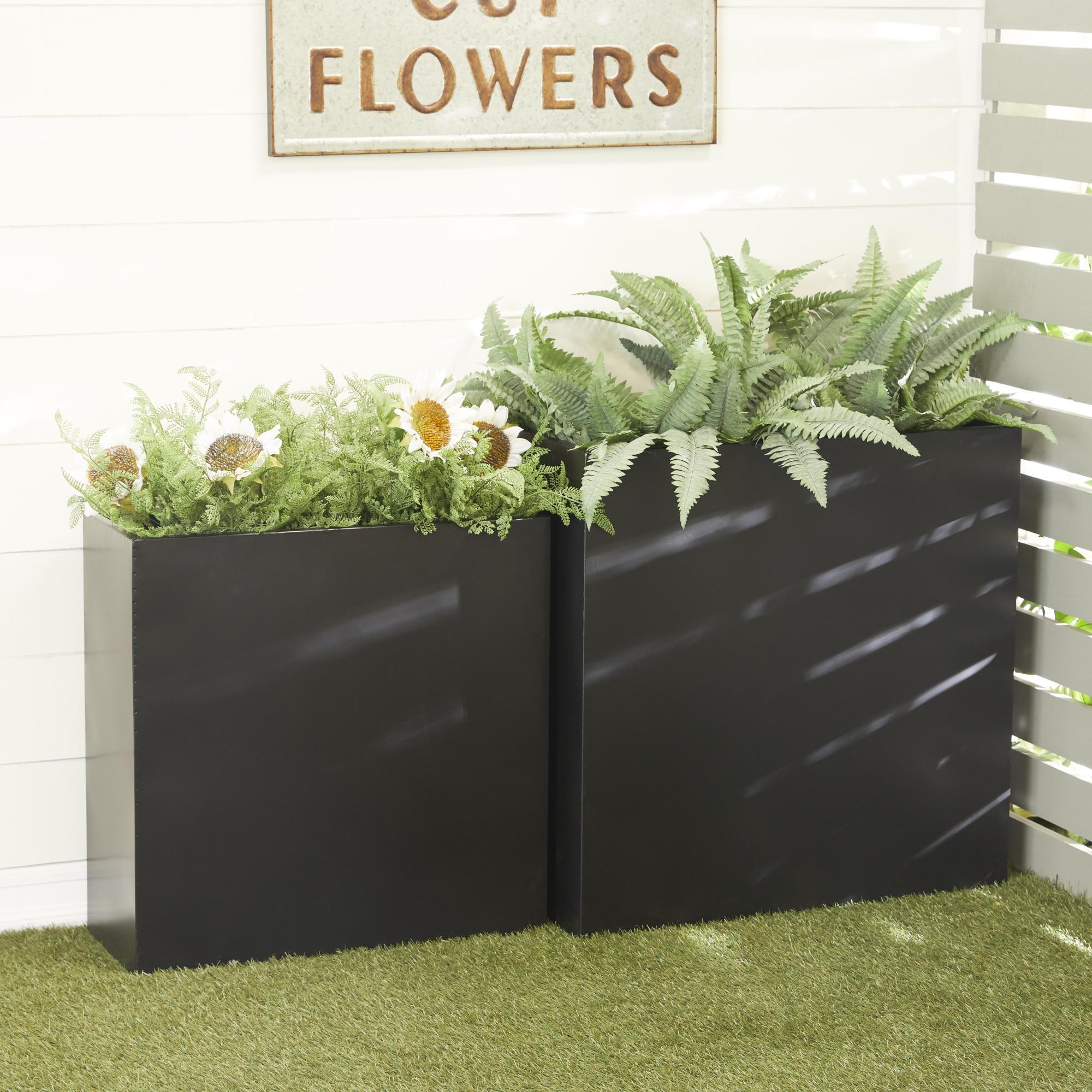 Set of 2 Metal Minimalistic Rectangular Indoor Outdoor Planter Set of 2 28", 24"H