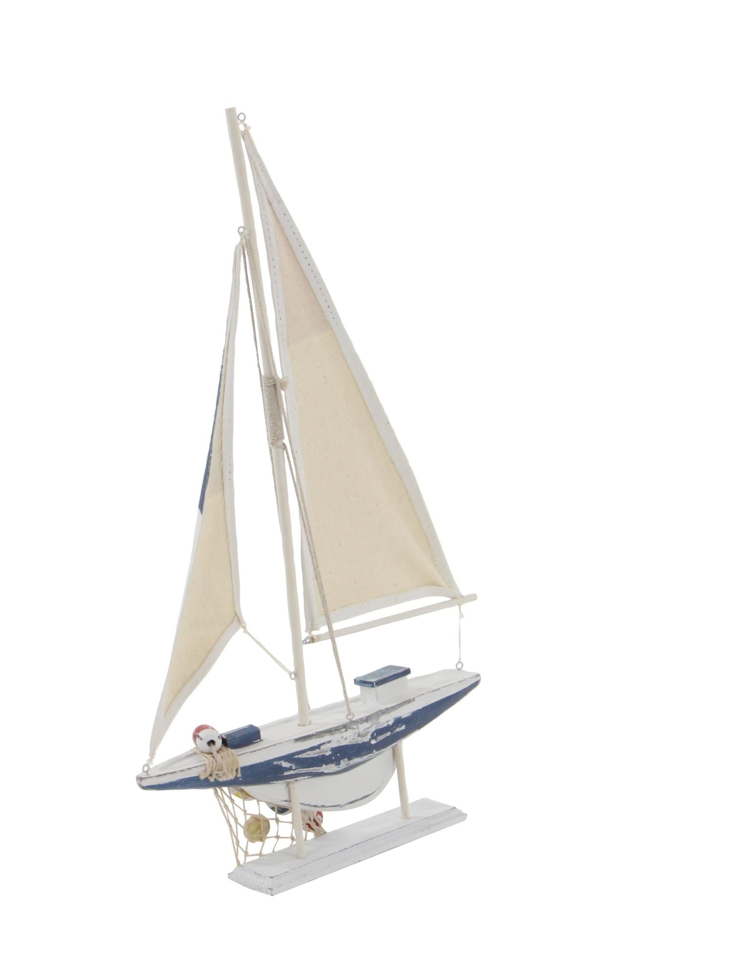 Set of 2 Sail Boat White Wood Handmade Decorative Sculpture