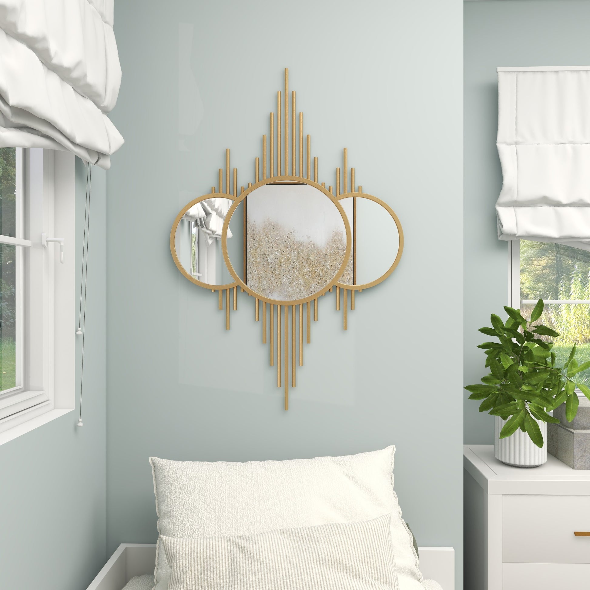 CosmoLiving by Cosmopolitan Geometric Gold Metal Room Wall Mirror