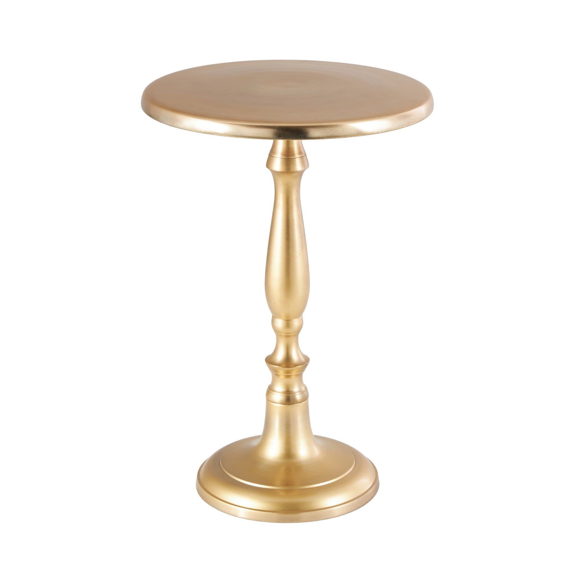 Gold Aluminum Metal Small Turned Pedestal Side End Accent Table
