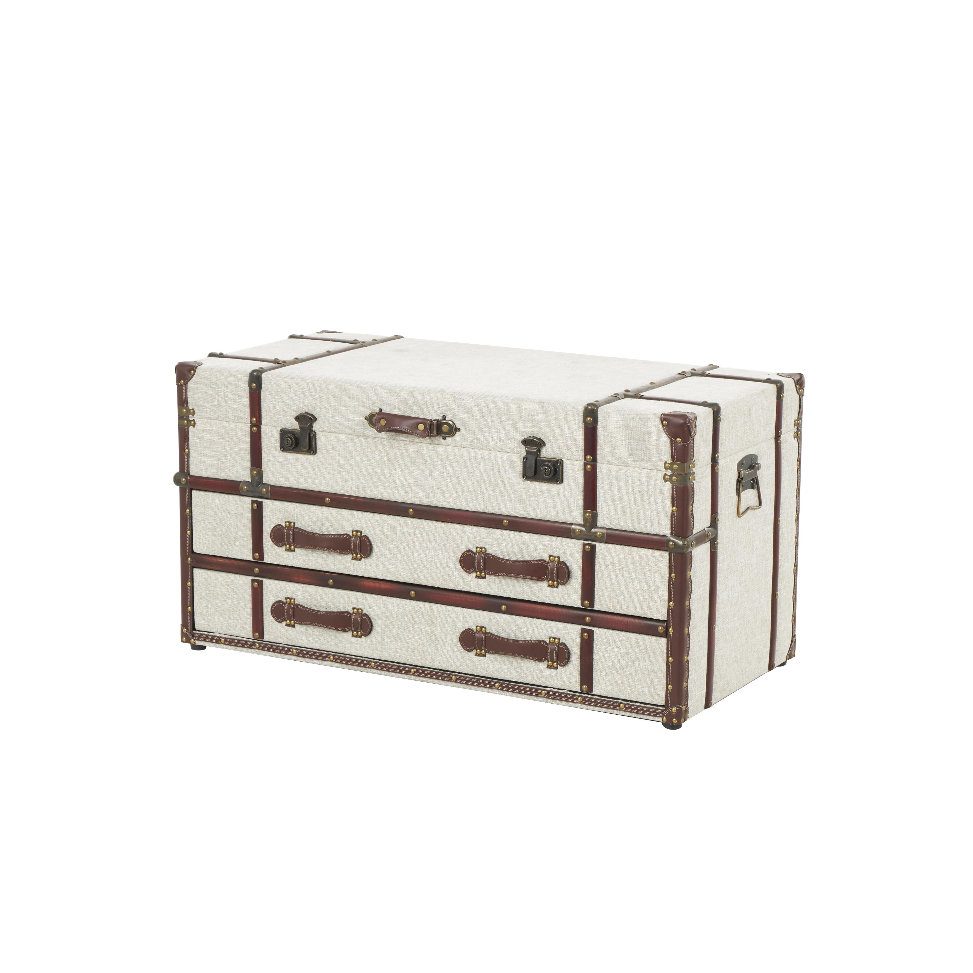 Faux Leather Vintage 2 Drawer Living Room Coffee Table with Buckle Hinged Top