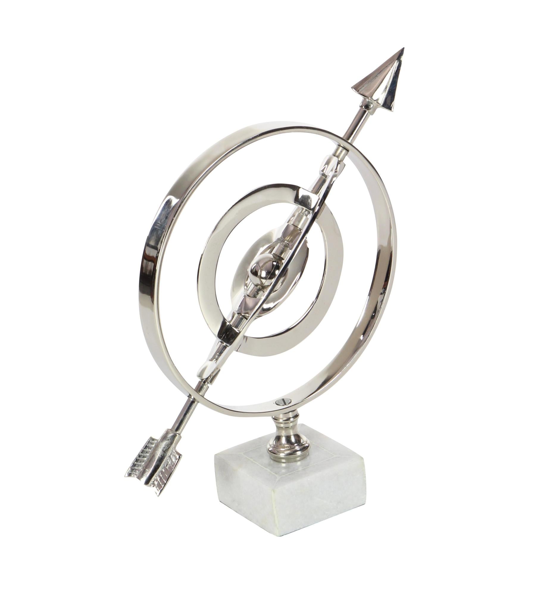 Armillary Silver Aluminum Metal Educational Globe with Marble Base