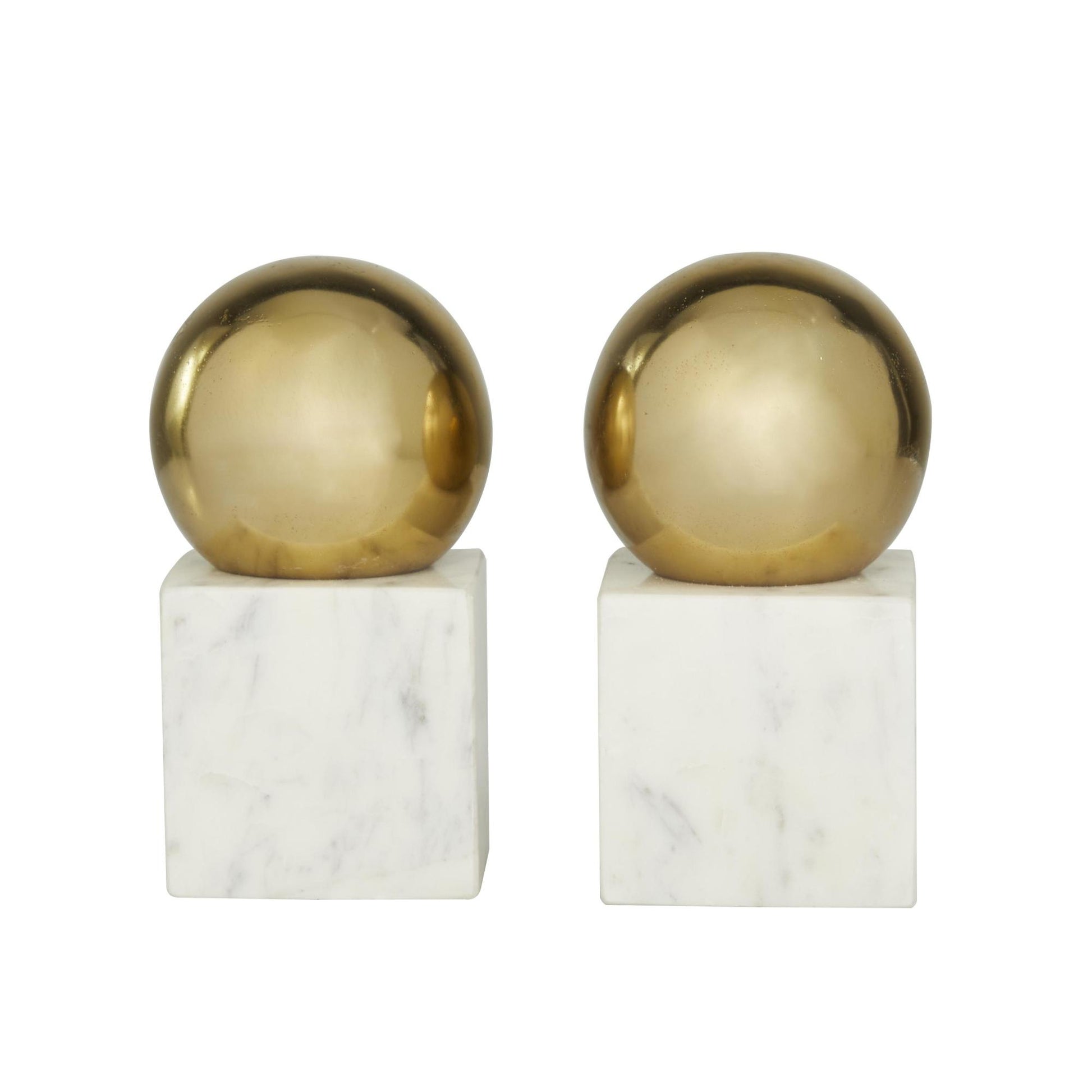 CosmoLiving by Cosmopolitan Set of 2 Marble 7 lbs Decorative Bookends with Silver Aluminum Orb