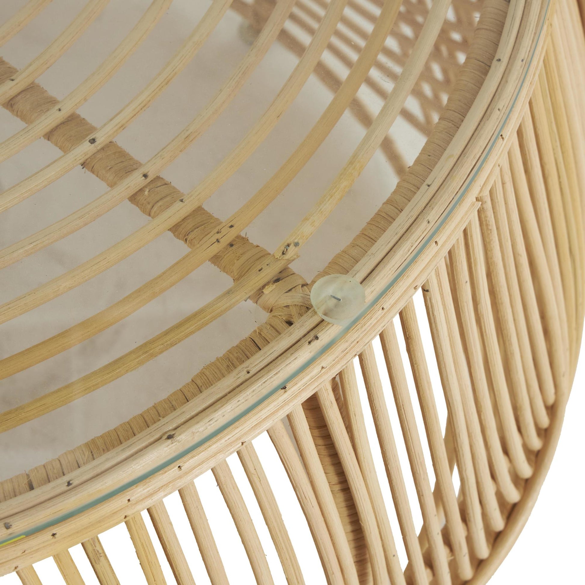 Light Brown Rattan Living Room Coffee Table with Glass Top