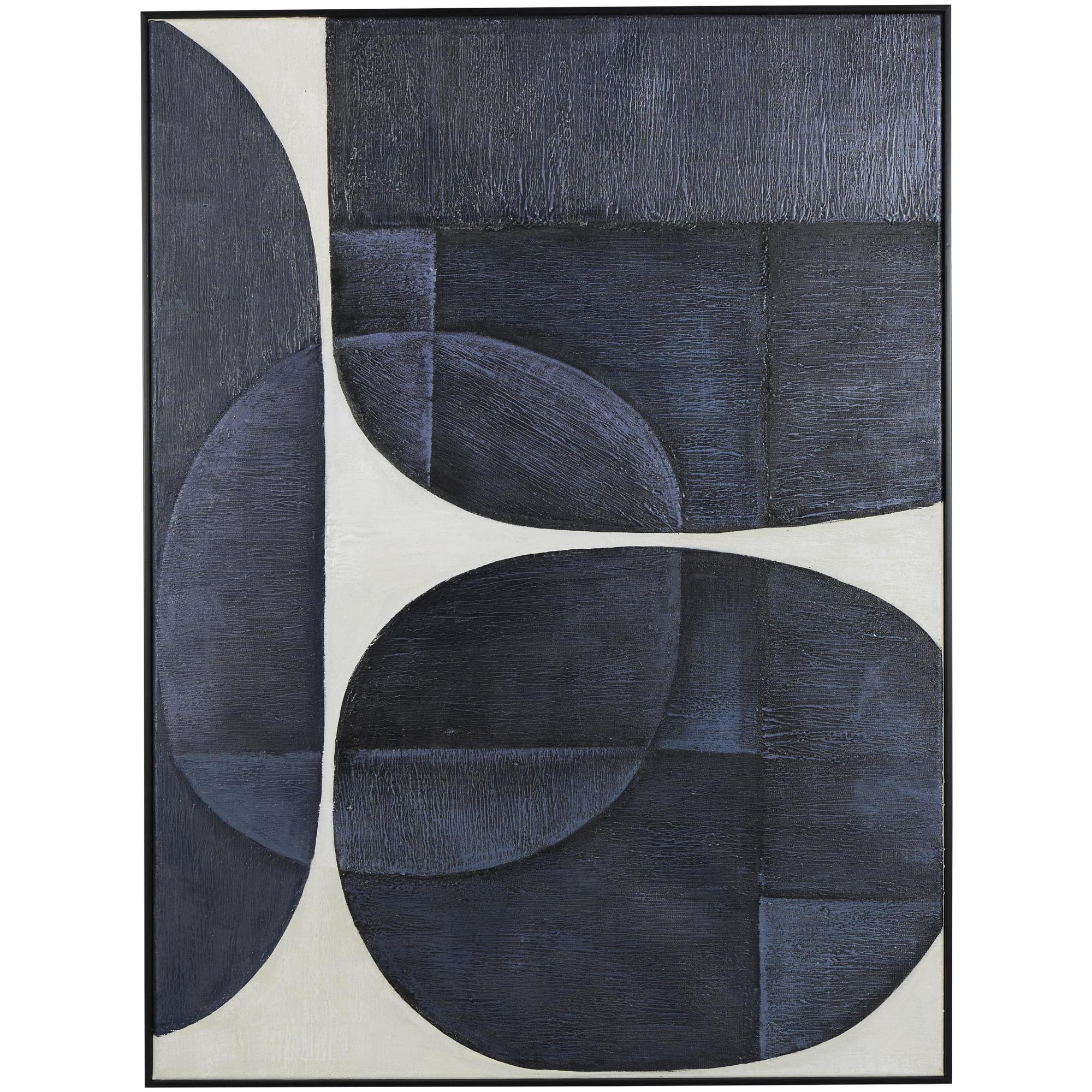 Geometric Blue Canvas Geometric Shape Living Room Framed Wall Art with Black Frame