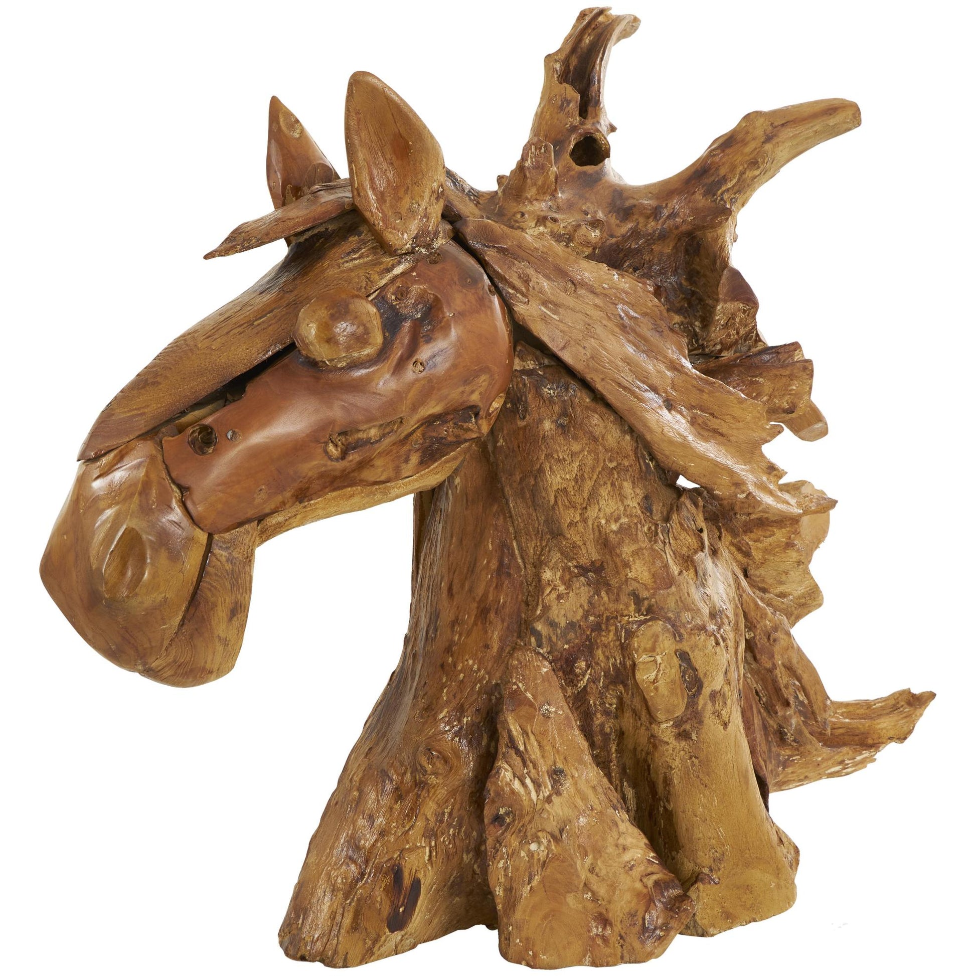 Horse Brown Teak Wood Handmade Decorative Sculpture